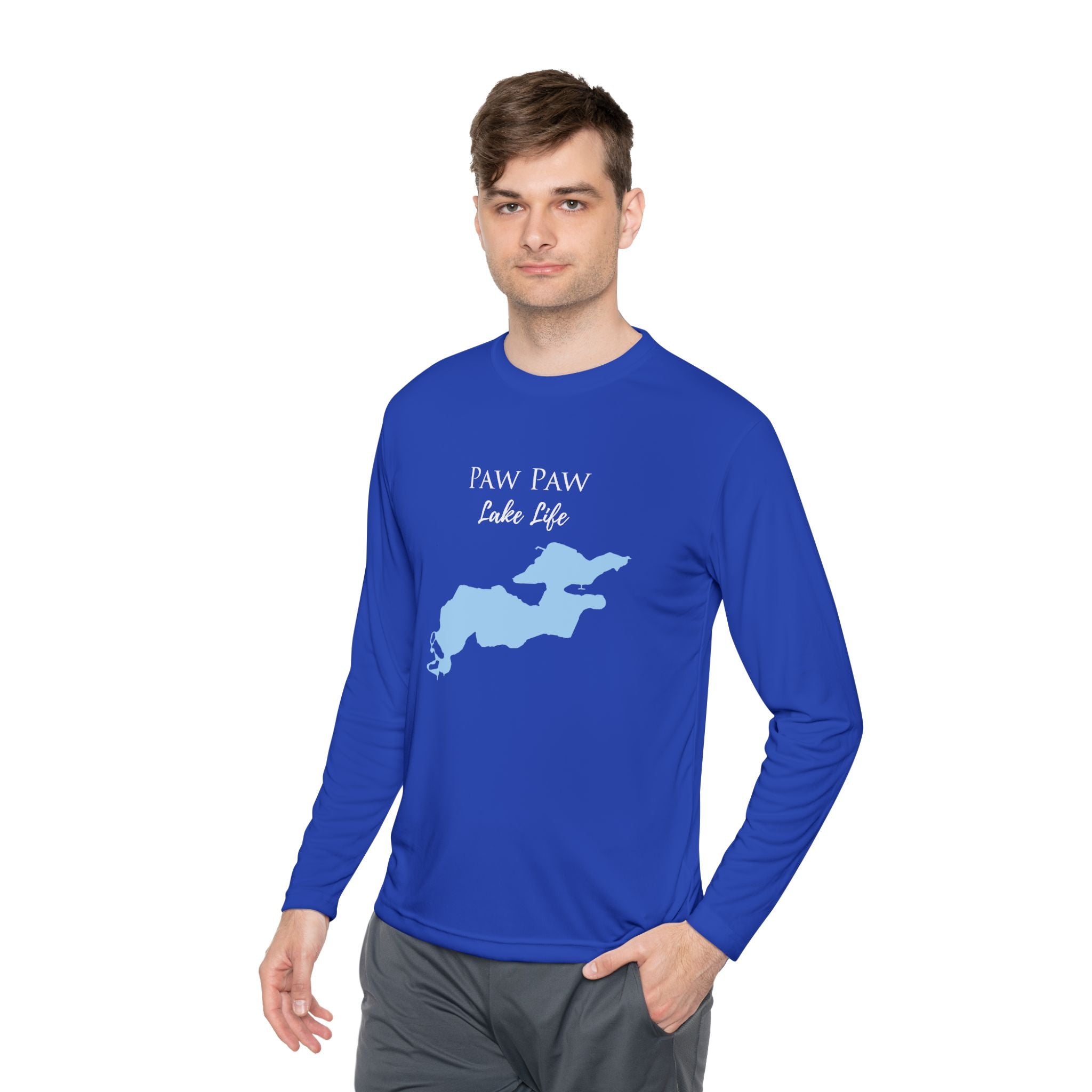 Paw Paw Lake Life Dri-fit Boating Shirt – Breathable Material – Men's Long Sleeve Moisture Wicking Tee – Michigan Lake