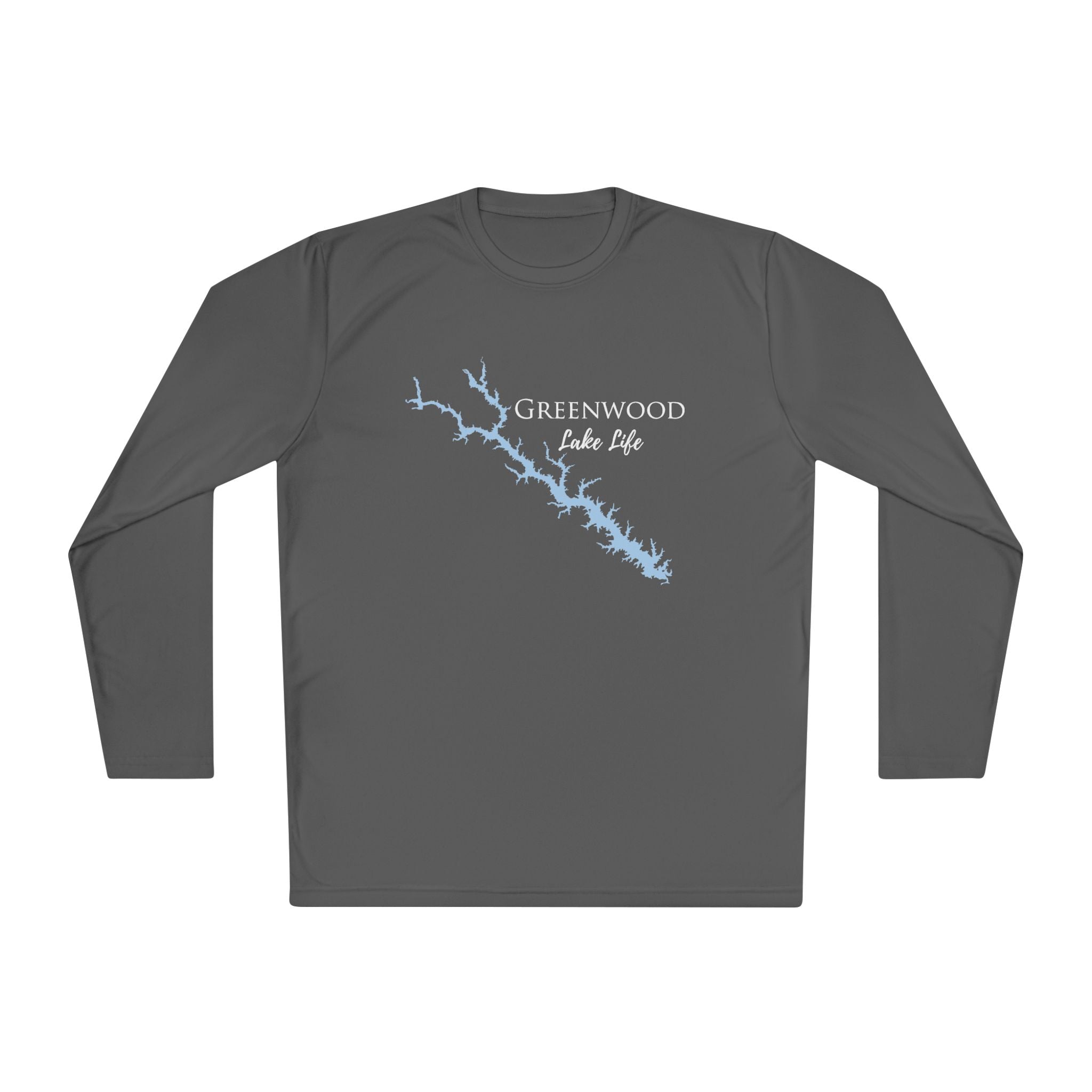 Greenwood Lake Life Dri-fit Boating Shirt – Breathable Material – Men's Long Sleeve Moisture Wicking Tee – South Carolina Lake