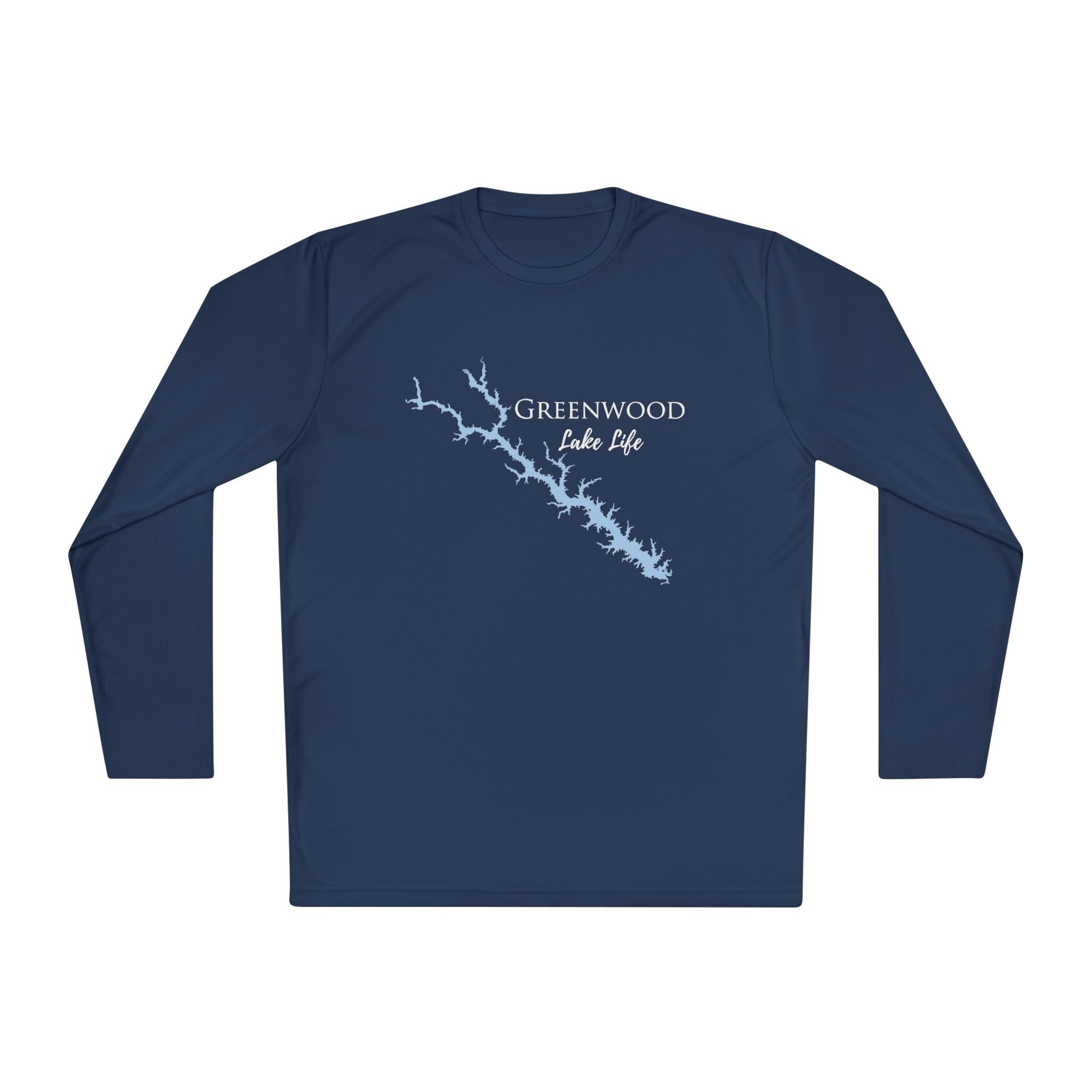 Greenwood Lake Life Dri-fit Boating Shirt – Breathable Material – Men's Long Sleeve Moisture Wicking Tee – South Carolina Lake