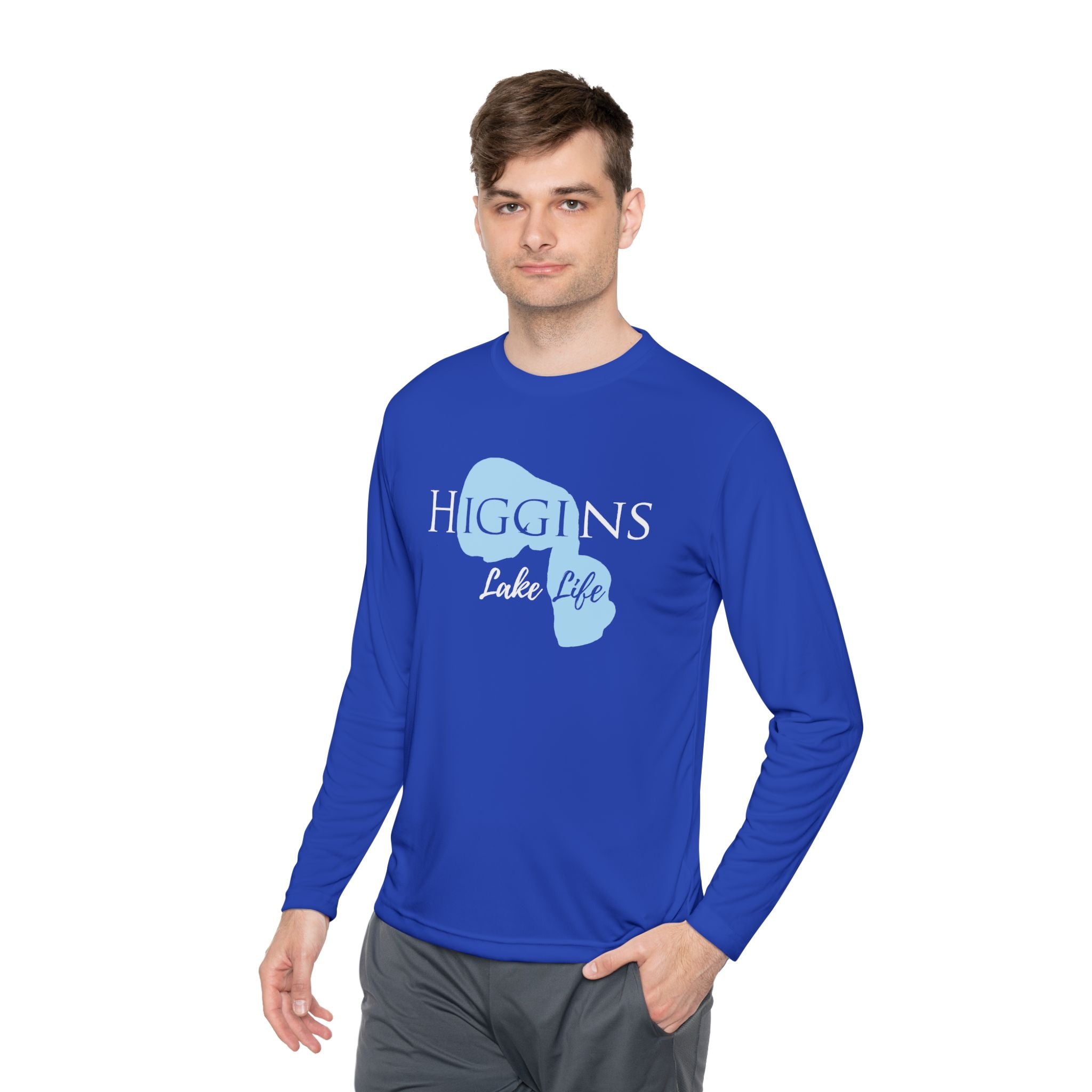 Higgins Lake Life Dri-fit Boating Shirt – Breathable Material – Men's Long Sleeve Moisture Wicking Tee – Michigan Lake