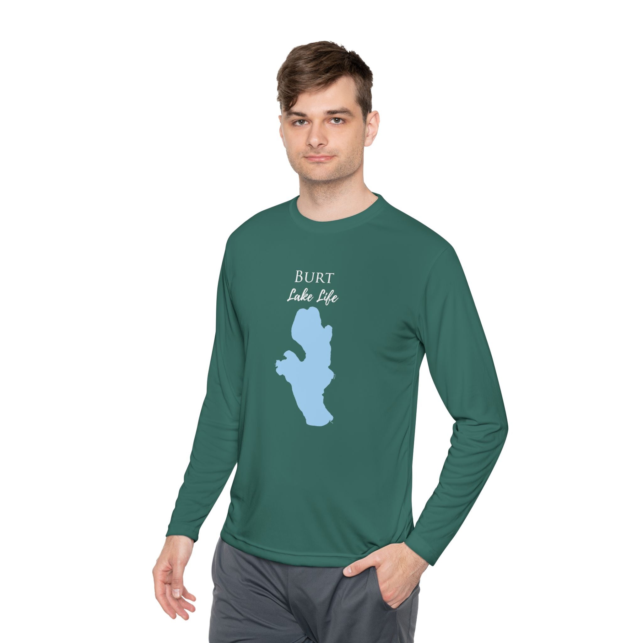 Burt Lake Life Dri-fit Boating Shirt – Breathable Material – Men's Long Sleeve Moisture Wicking Tee – Michigan Lake