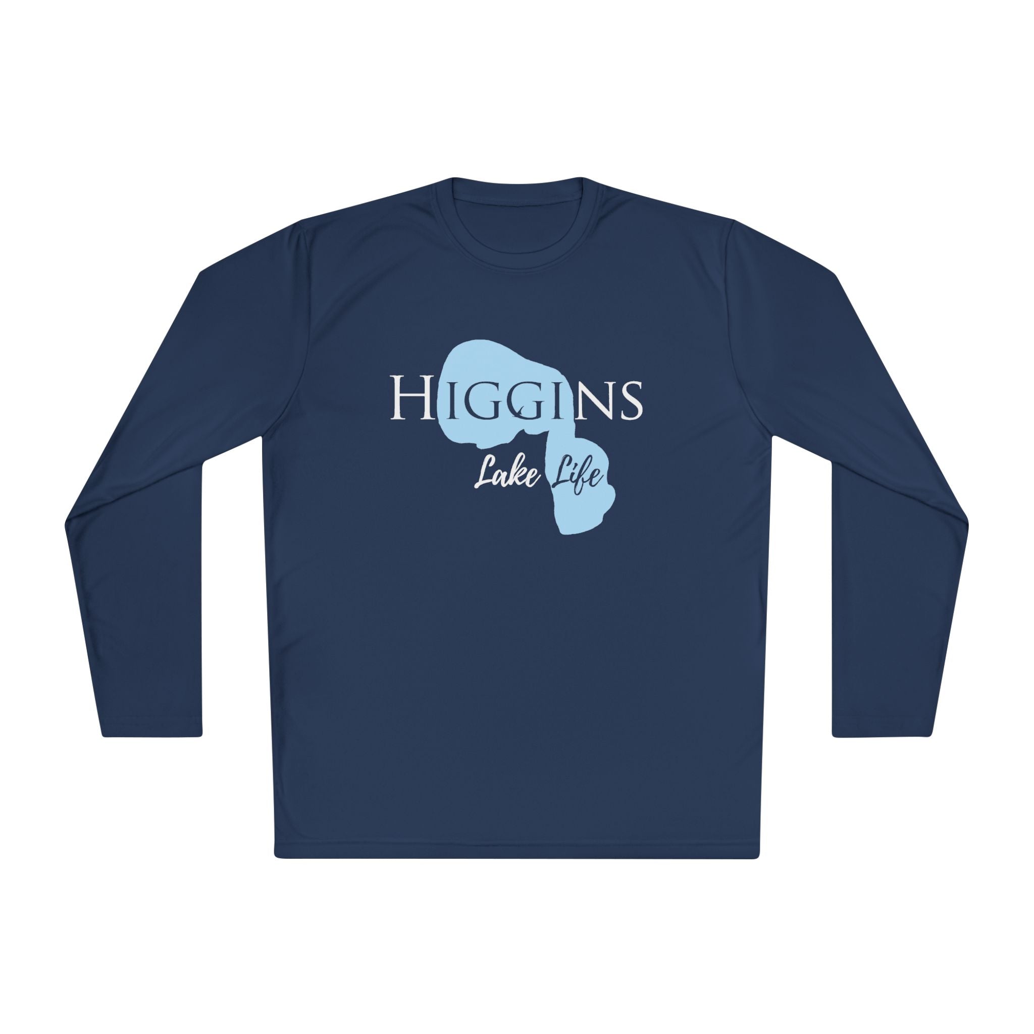 Higgins Lake Life Dri-fit Boating Shirt – Breathable Material – Men's Long Sleeve Moisture Wicking Tee – Michigan Lake
