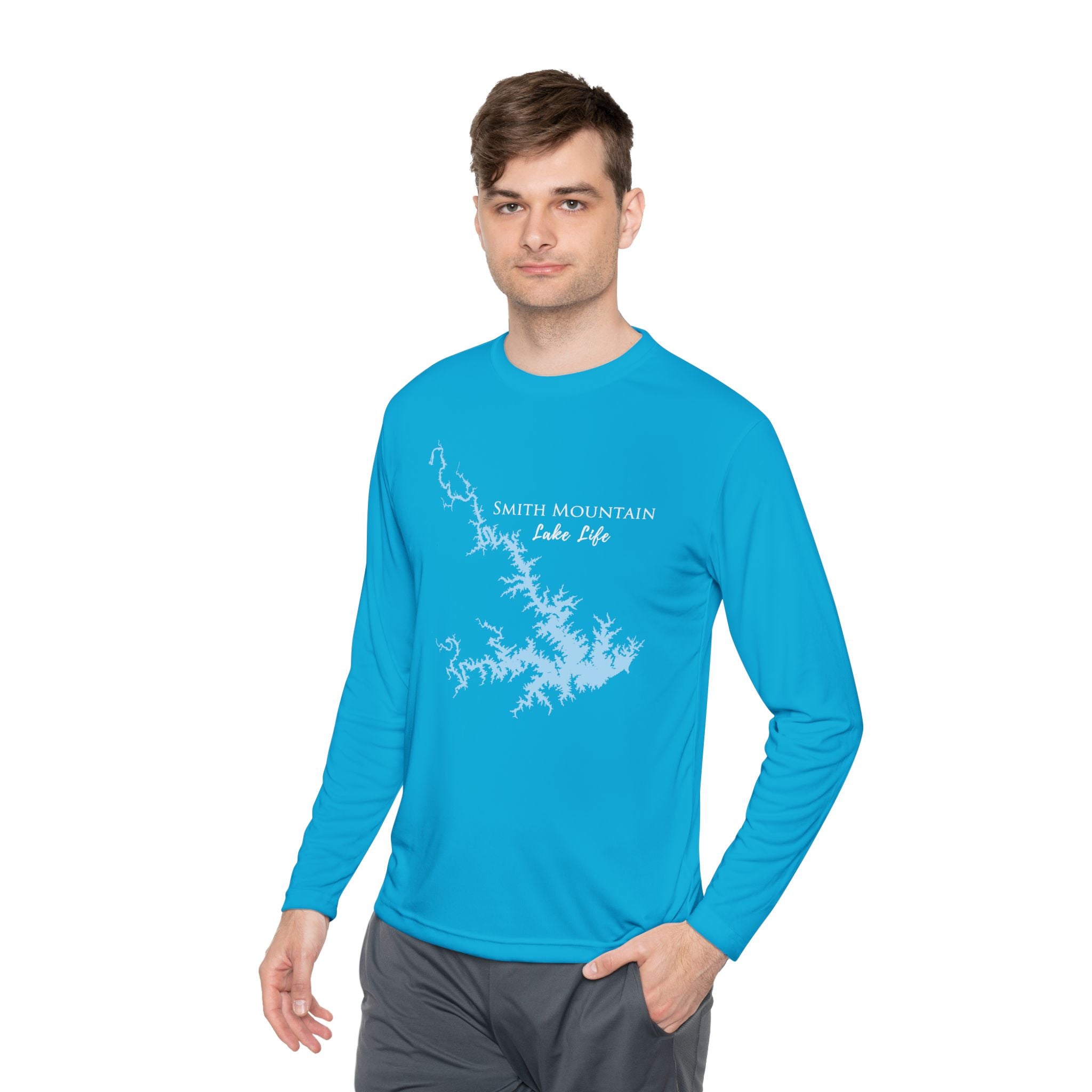 Smith Mountain Lake Life Dri-fit Boating Shirt – Breathable Material – Men's Long Sleeve Moisture Wicking Tee – Virginia Lake
