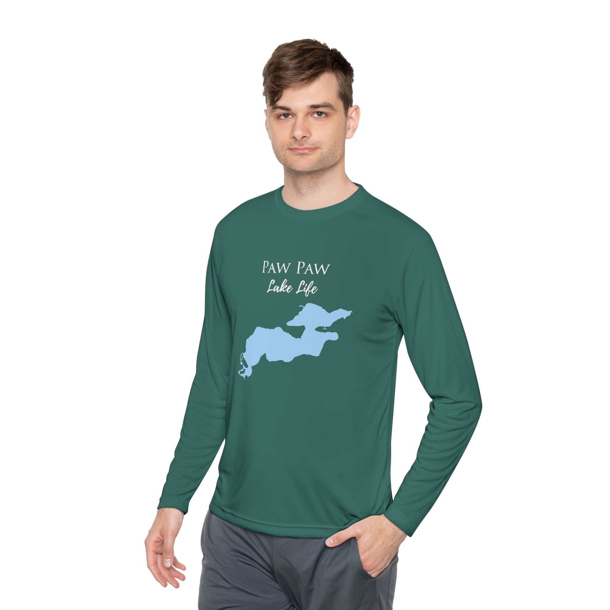 Paw Paw Lake Life Dri-fit Boating Shirt – Breathable Material – Men's Long Sleeve Moisture Wicking Tee – Michigan Lake