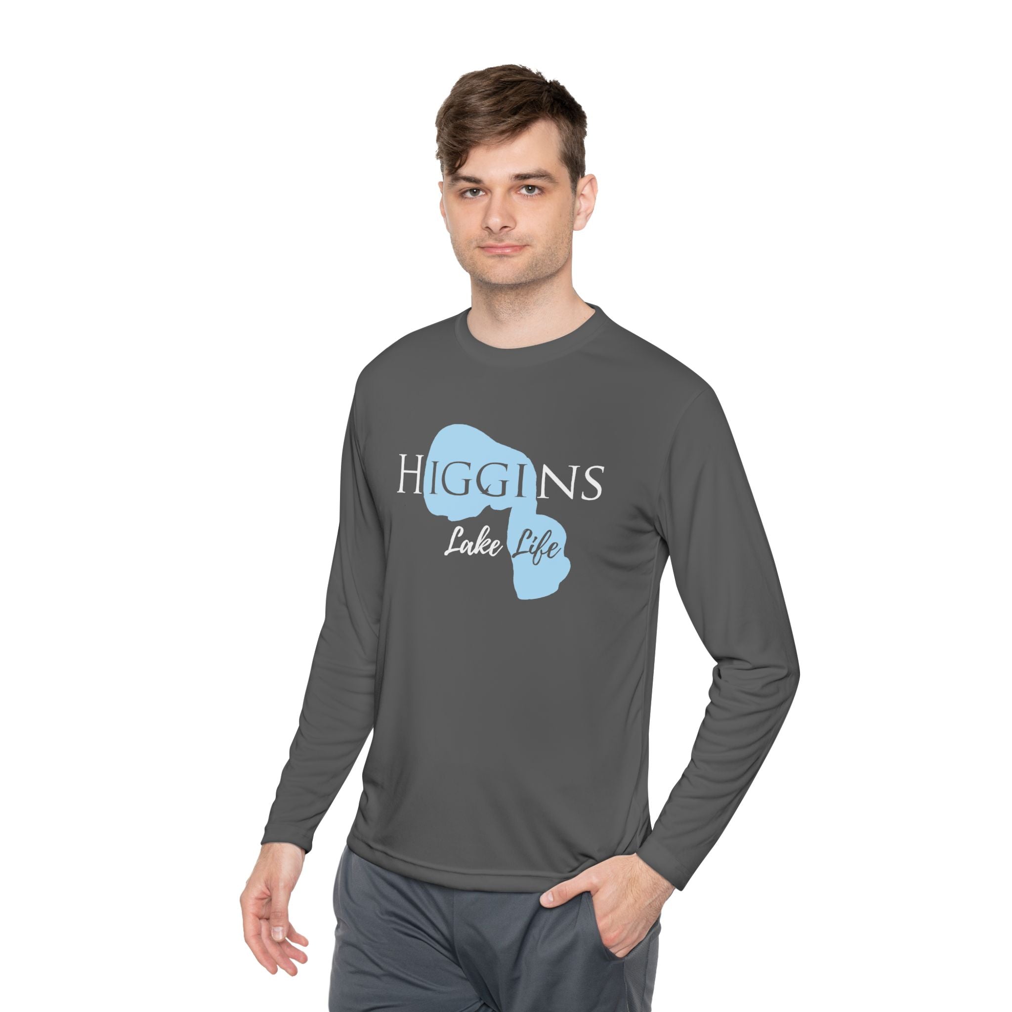 Higgins Lake Life Dri-fit Boating Shirt – Breathable Material – Men's Long Sleeve Moisture Wicking Tee – Michigan Lake