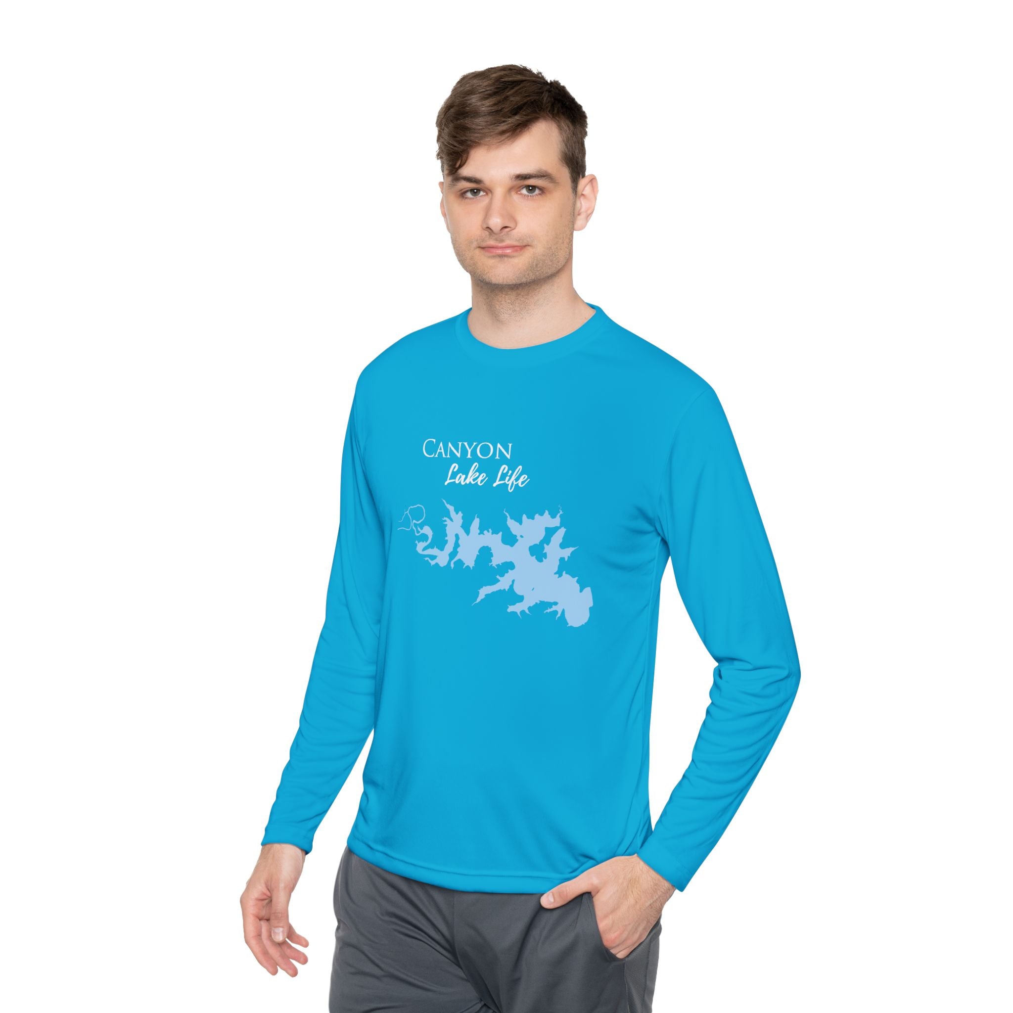 Canyon Lake Life Dri-fit Boating Shirt – Breathable Material – Men's Long Sleeve Moisture Wicking Tee – Texas Lake