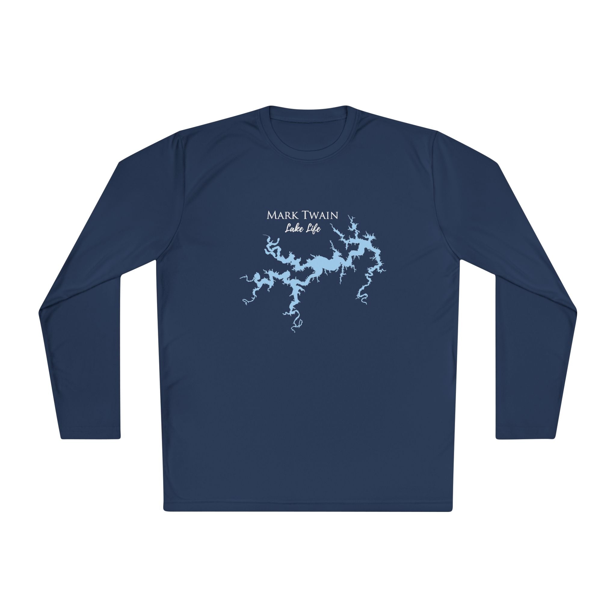 Mark Twain Lake Life Dri-fit Boating Shirt – Breathable Material – Men's Long Sleeve Moisture Wicking Tee – Missouri Lake