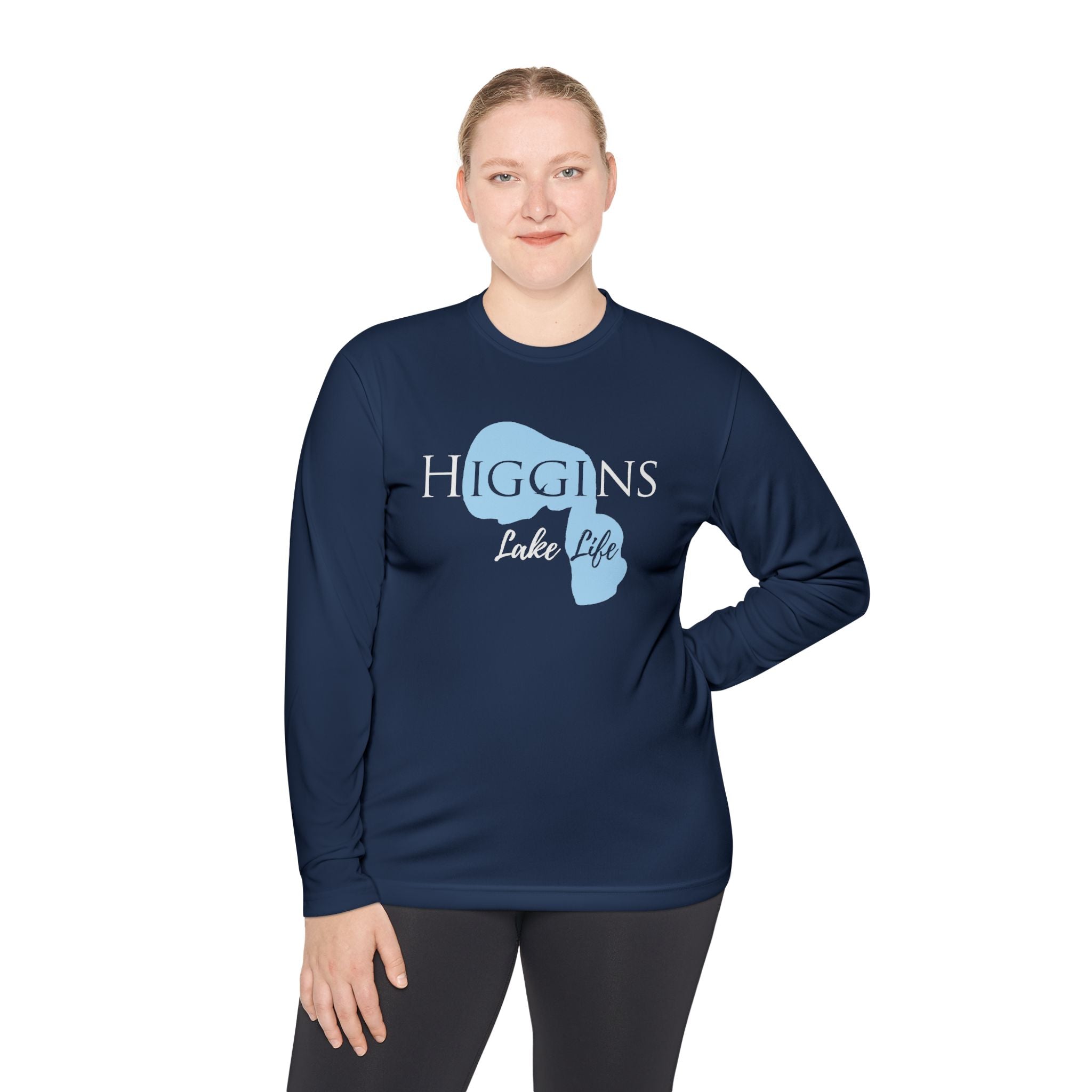 Higgins Lake Life Dri-fit Boating Shirt – Breathable Material – Men's Long Sleeve Moisture Wicking Tee – Michigan Lake