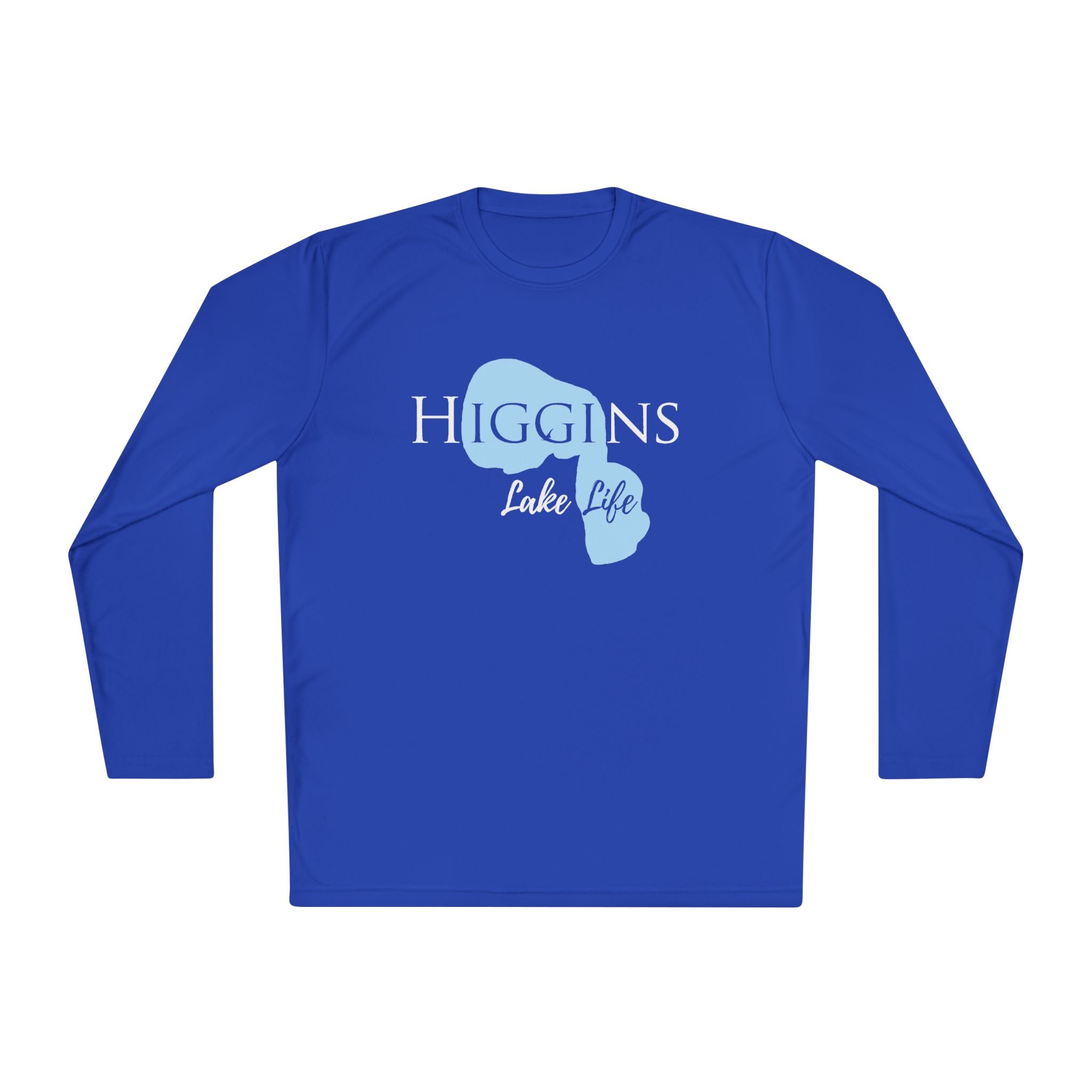 Higgins Lake Life Dri-fit Boating Shirt – Breathable Material – Men's Long Sleeve Moisture Wicking Tee – Michigan Lake