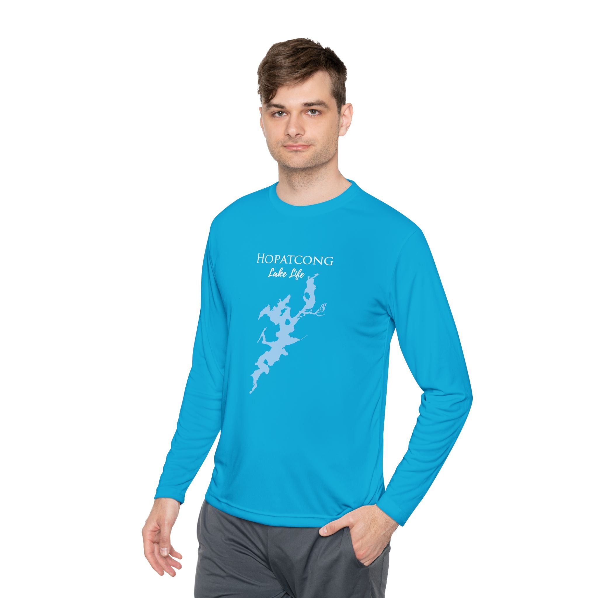 Hopatcong Lake Life Dri-fit Boating Shirt – Breathable Material – Men's Long Sleeve Moisture Wicking Tee – New Jersey Lake