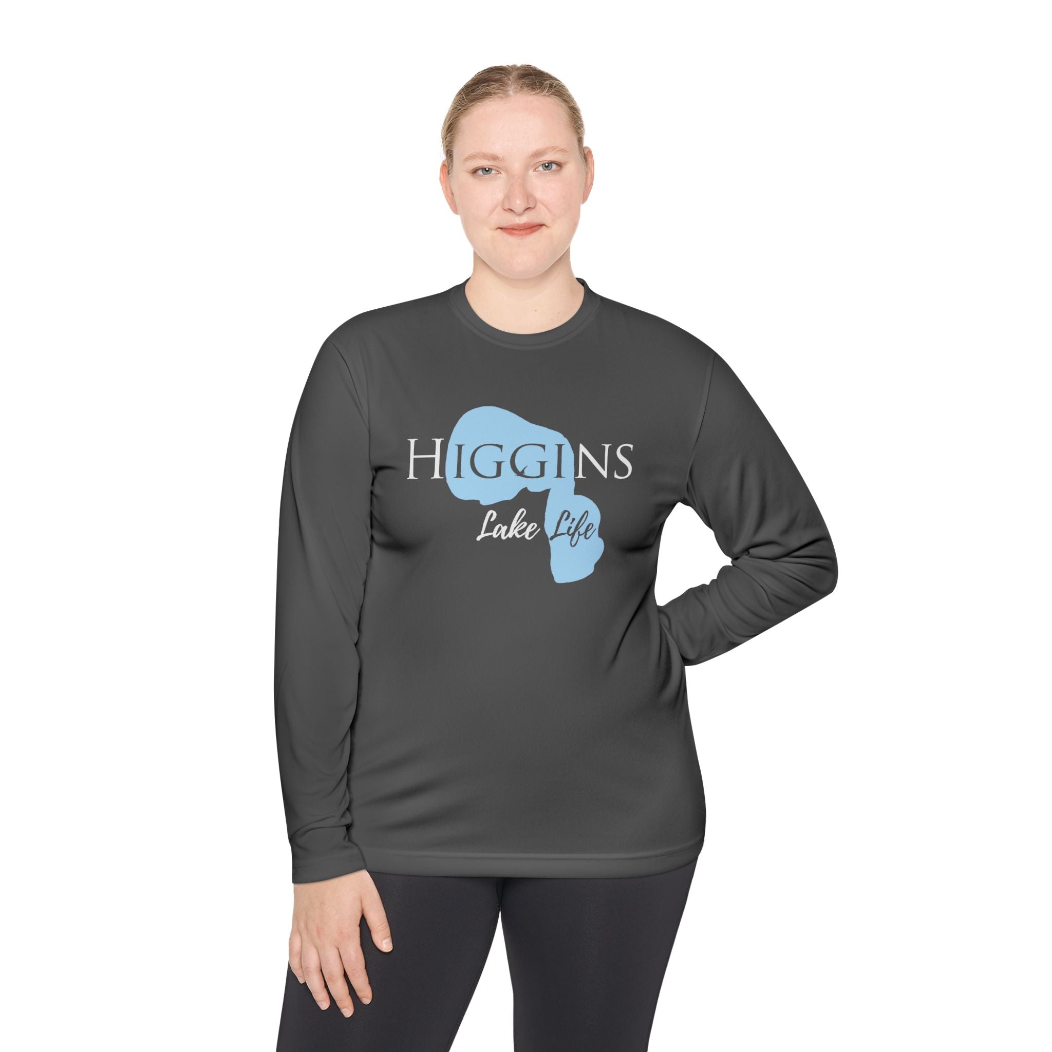 Higgins Lake Life Dri-fit Boating Shirt – Breathable Material – Men's Long Sleeve Moisture Wicking Tee – Michigan Lake