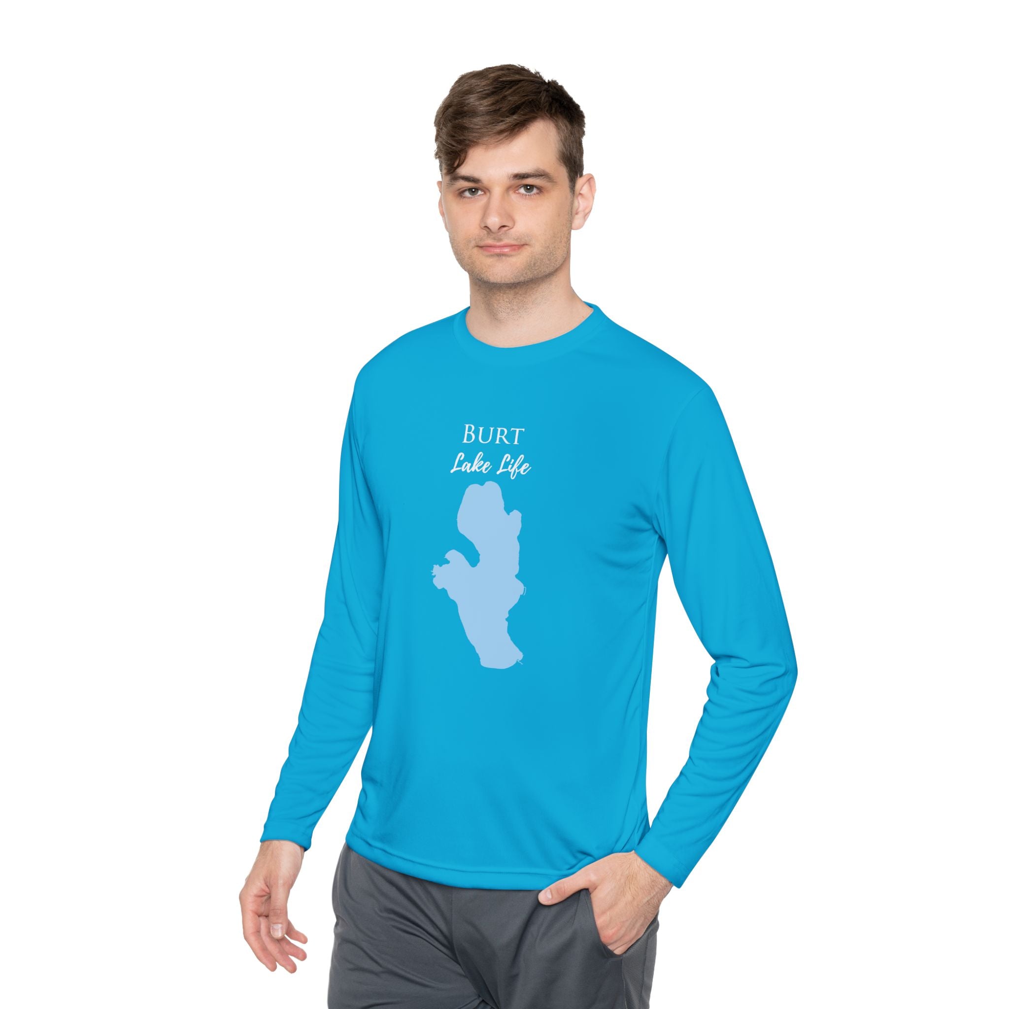 Burt Lake Life Dri-fit Boating Shirt – Breathable Material – Men's Long Sleeve Moisture Wicking Tee – Michigan Lake