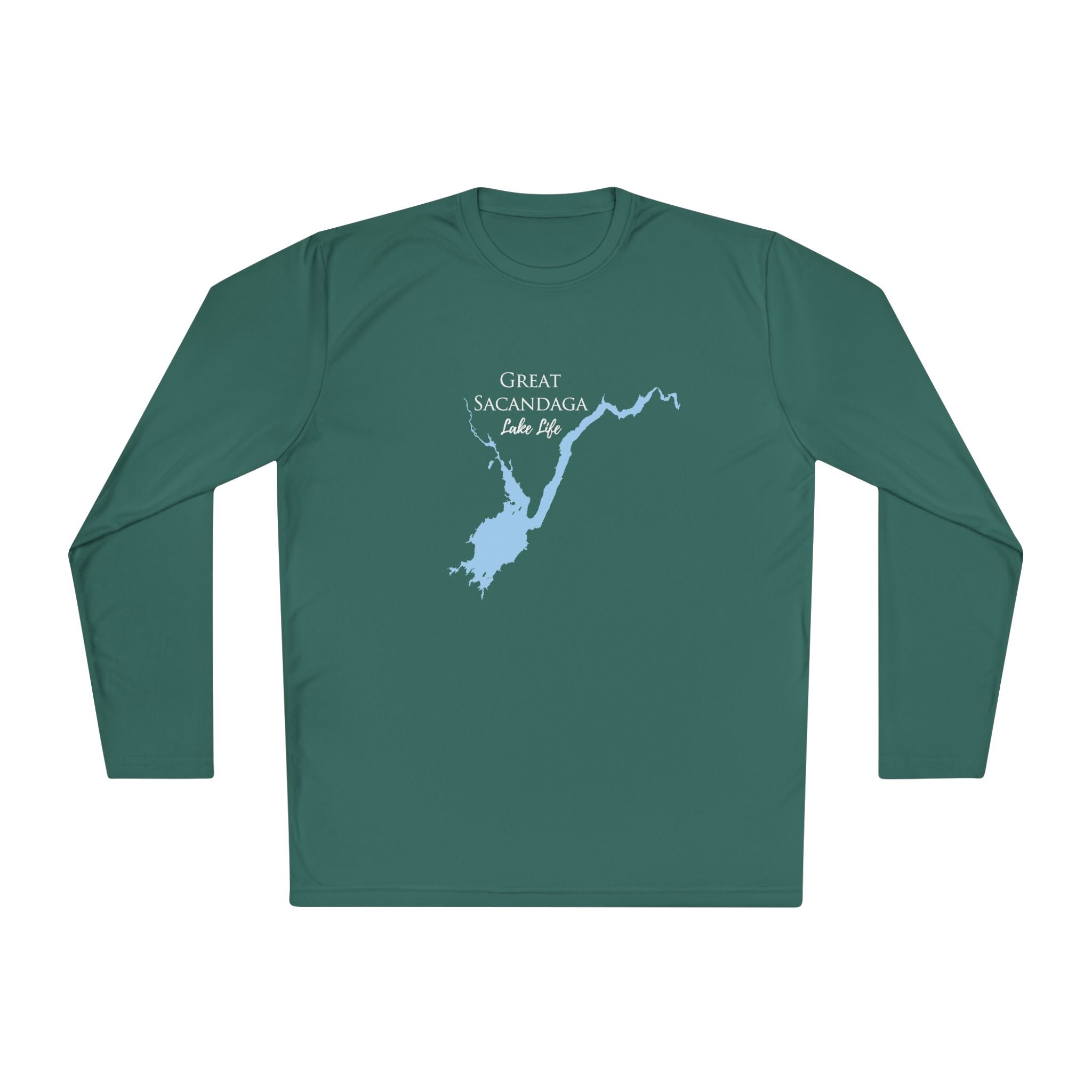 Great Sacandaga Lake Life Dri-fit Boating Shirt – Breathable Material – Men's Long Sleeve Moisture Wicking Tee – New York Lake