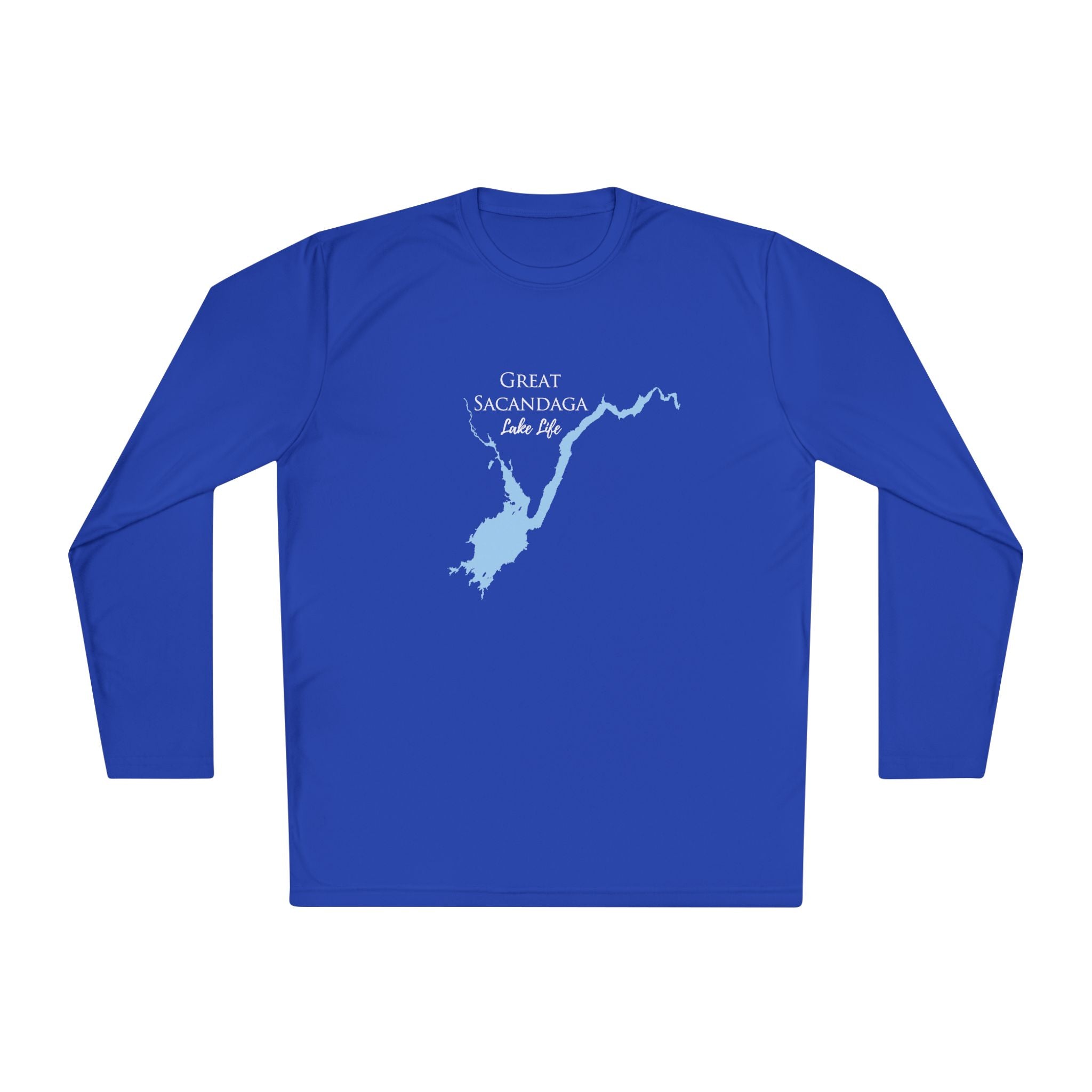 Great Sacandaga Lake Life Dri-fit Boating Shirt – Breathable Material – Men's Long Sleeve Moisture Wicking Tee – New York Lake