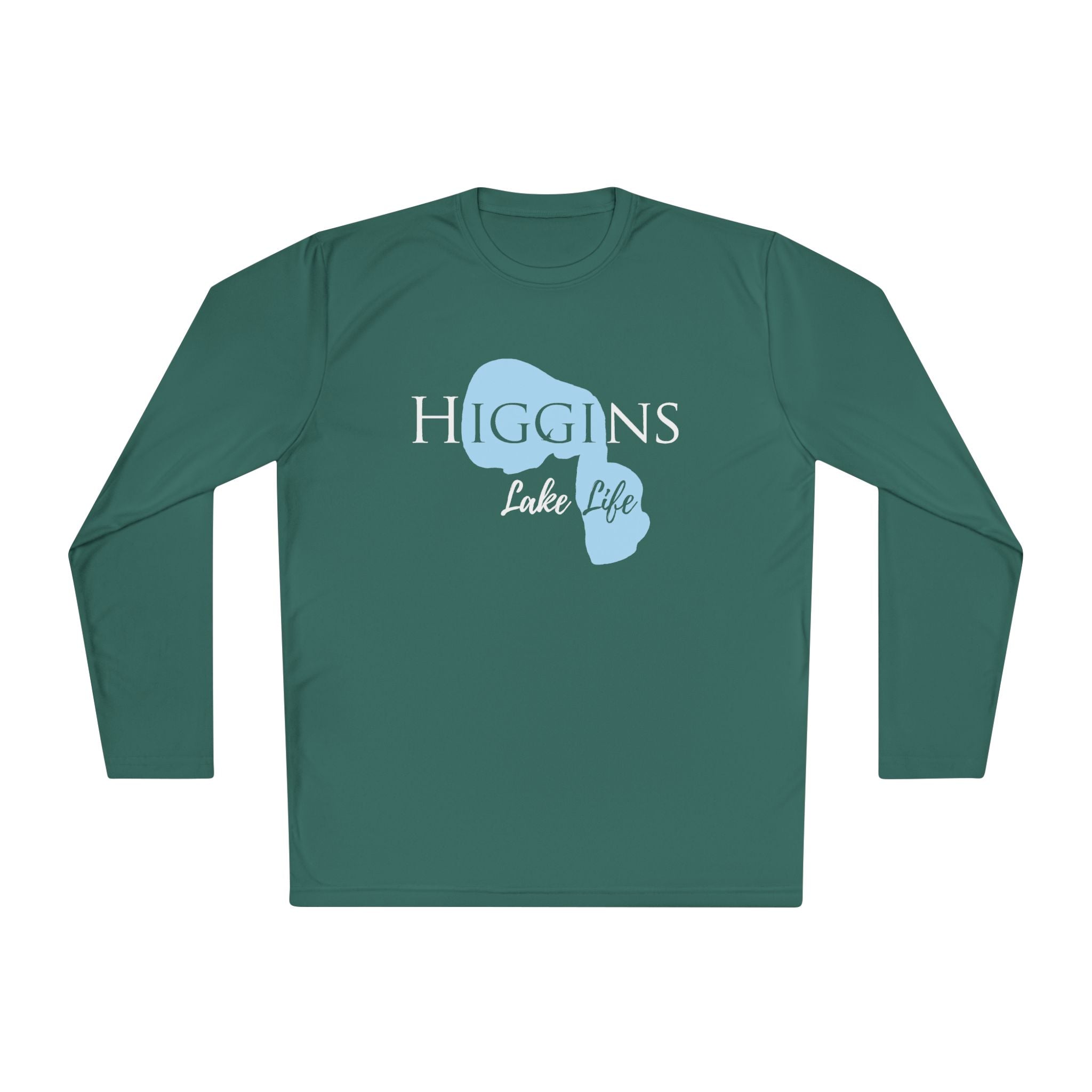 Higgins Lake Life Dri-fit Boating Shirt – Breathable Material – Men's Long Sleeve Moisture Wicking Tee – Michigan Lake
