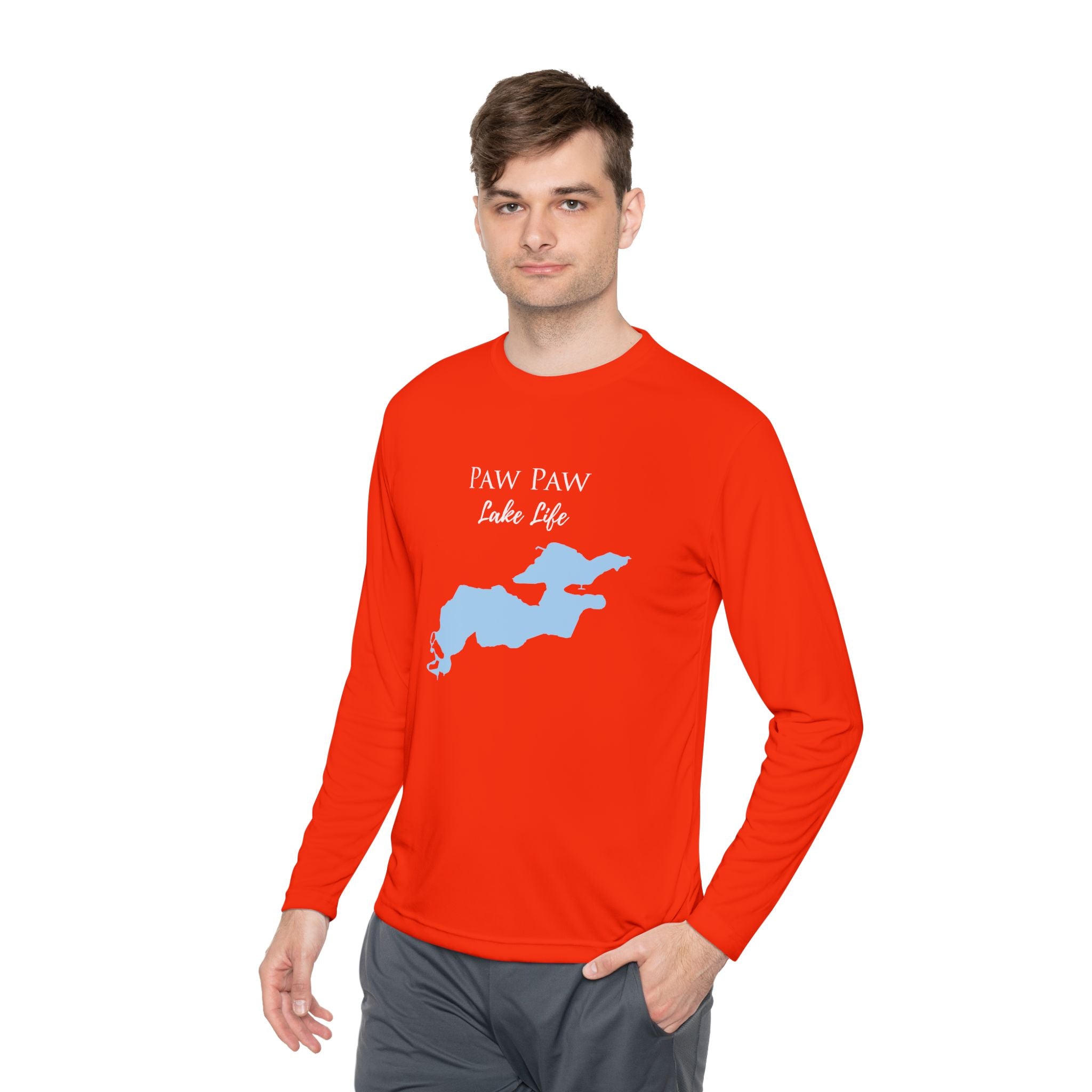 Paw Paw Lake Life Dri-fit Boating Shirt – Breathable Material – Men's Long Sleeve Moisture Wicking Tee – Michigan Lake