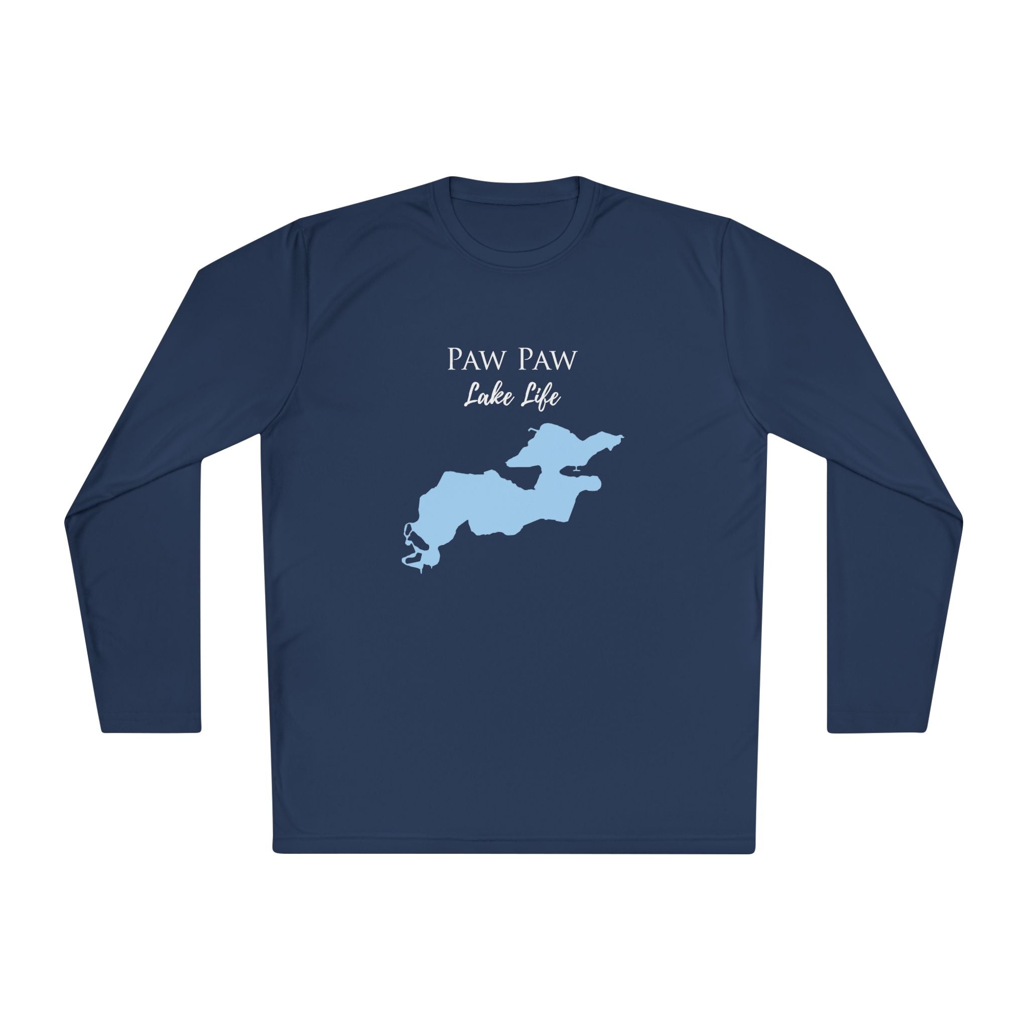 Paw Paw Lake Life Dri-fit Boating Shirt – Breathable Material – Men's Long Sleeve Moisture Wicking Tee – Michigan Lake