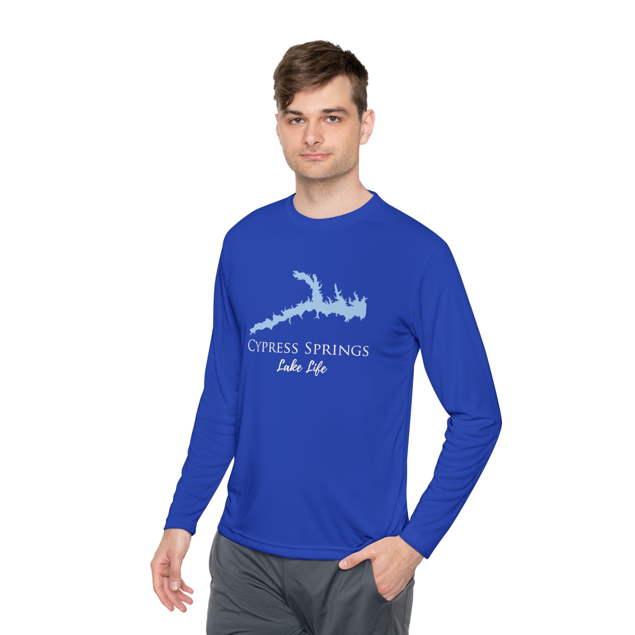 Cypress Springs Lake Life Dri-fit Boating Shirt – Breathable Material – Men's Long Sleeve Moisture Wicking Tee – Texas Lake