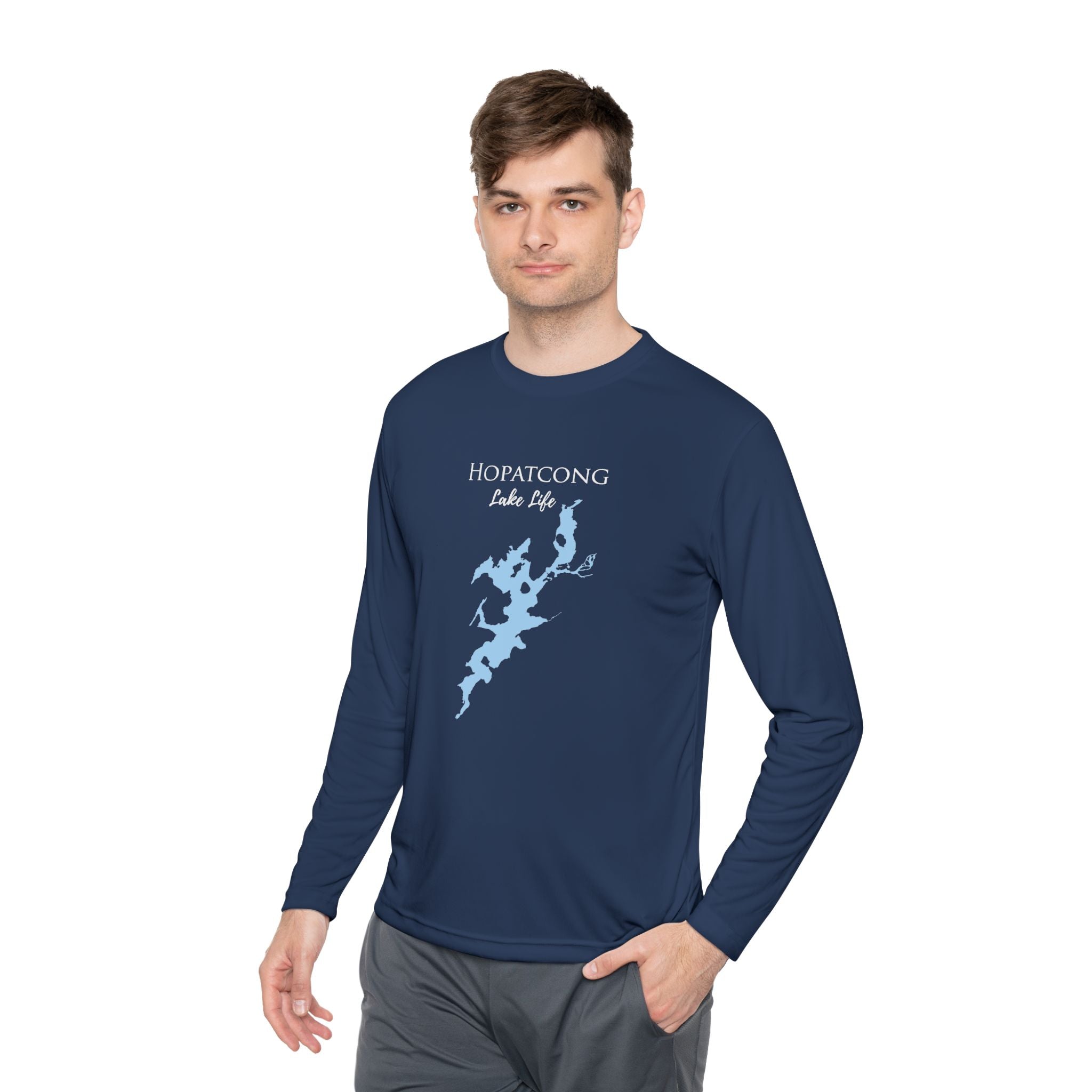 Hopatcong Lake Life Dri-fit Boating Shirt – Breathable Material – Men's Long Sleeve Moisture Wicking Tee – New Jersey Lake