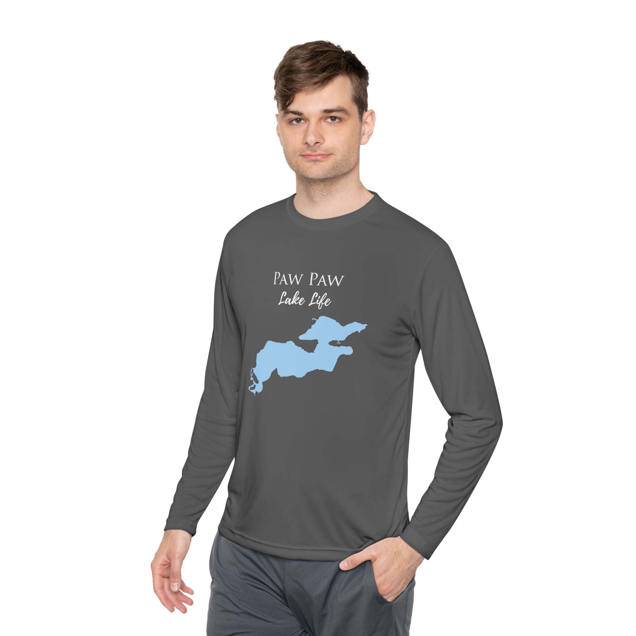 Paw Paw Lake Life Dri-fit Boating Shirt – Breathable Material – Men's Long Sleeve Moisture Wicking Tee – Michigan Lake