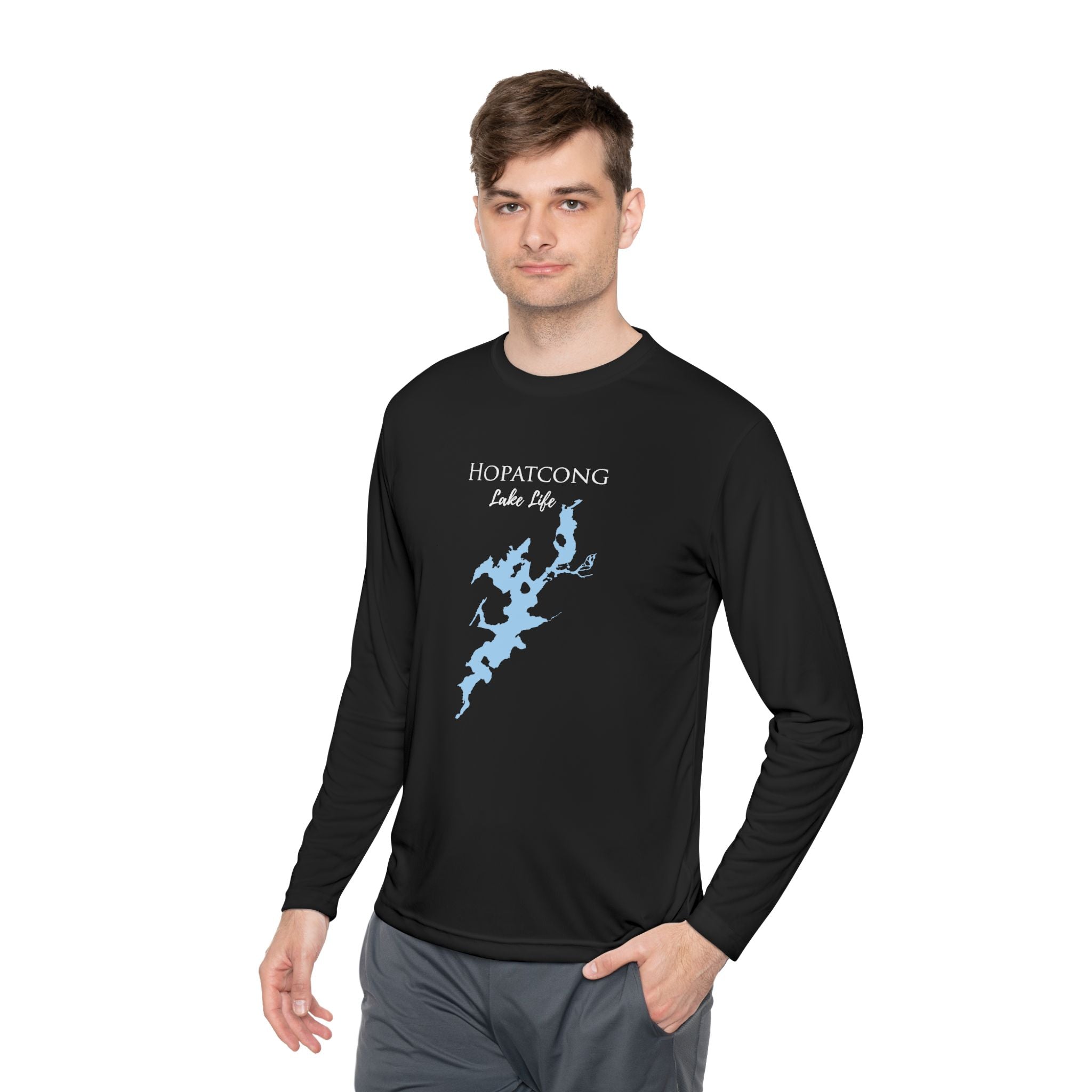 Hopatcong Lake Life Dri-fit Boating Shirt – Breathable Material – Men's Long Sleeve Moisture Wicking Tee – New Jersey Lake