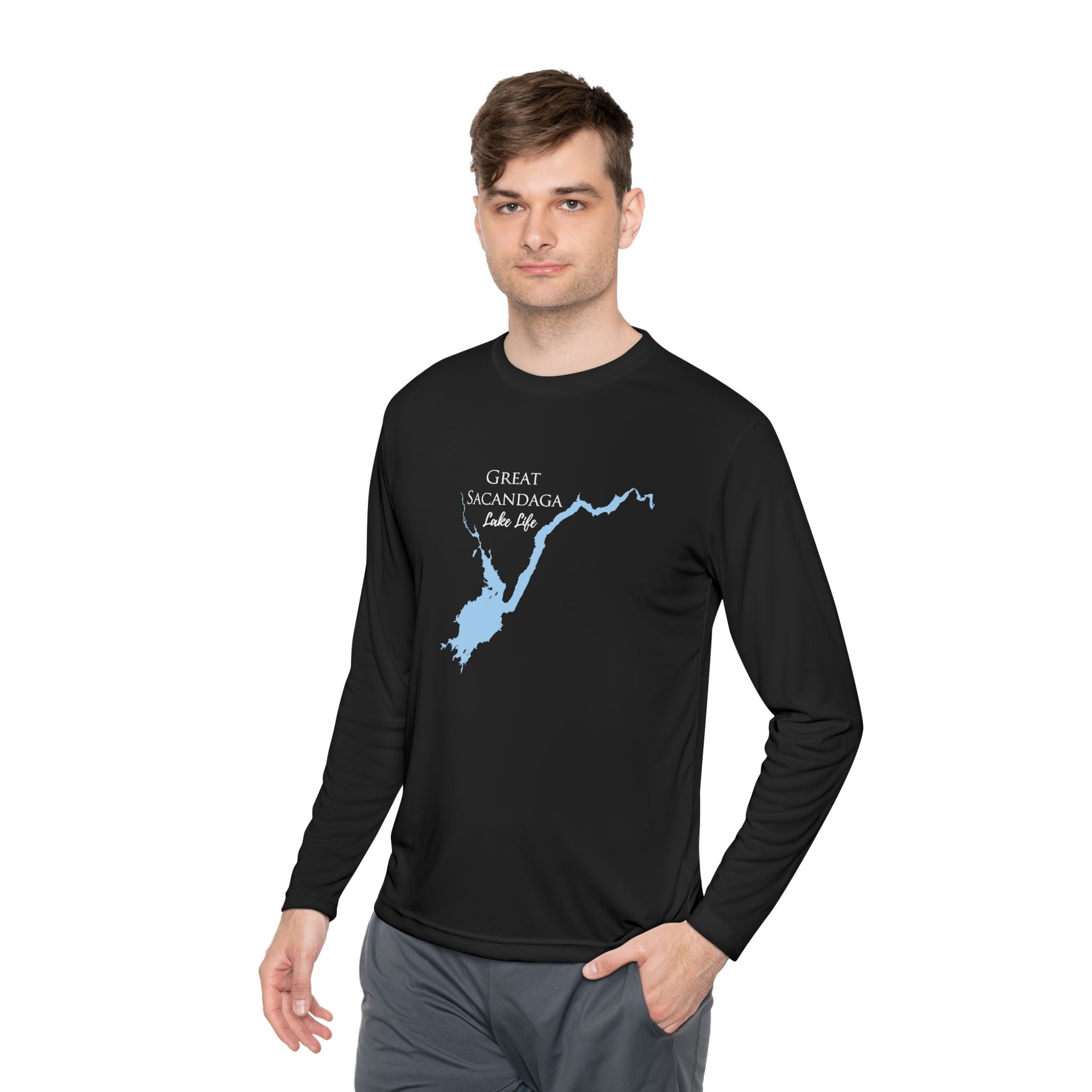 Great Sacandaga Lake Life Dri-fit Boating Shirt – Breathable Material – Men's Long Sleeve Moisture Wicking Tee – New York Lake