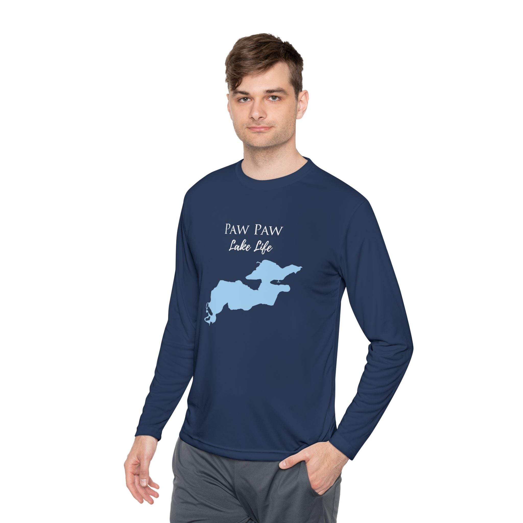 Paw Paw Lake Life Dri-fit Boating Shirt – Breathable Material – Men's Long Sleeve Moisture Wicking Tee – Michigan Lake