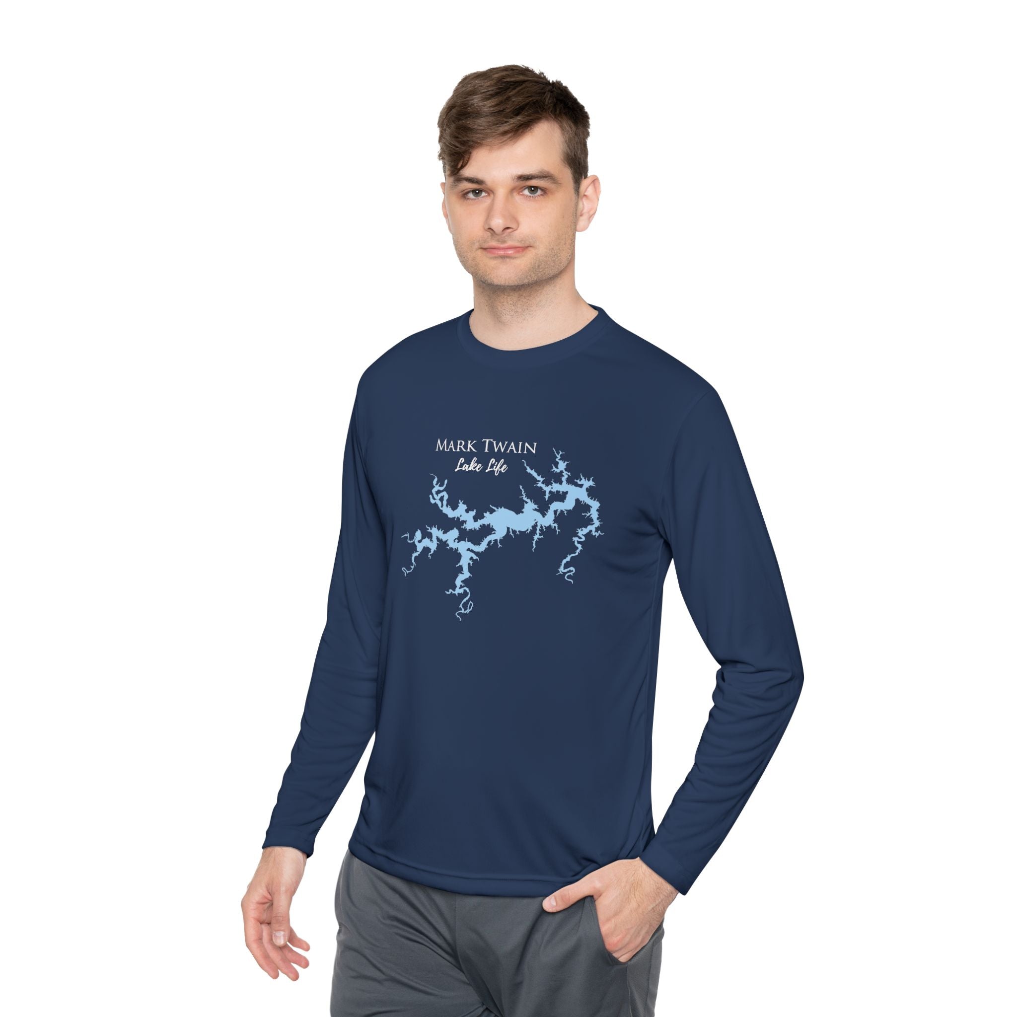 Mark Twain Lake Life Dri-fit Boating Shirt – Breathable Material – Men's Long Sleeve Moisture Wicking Tee – Missouri Lake