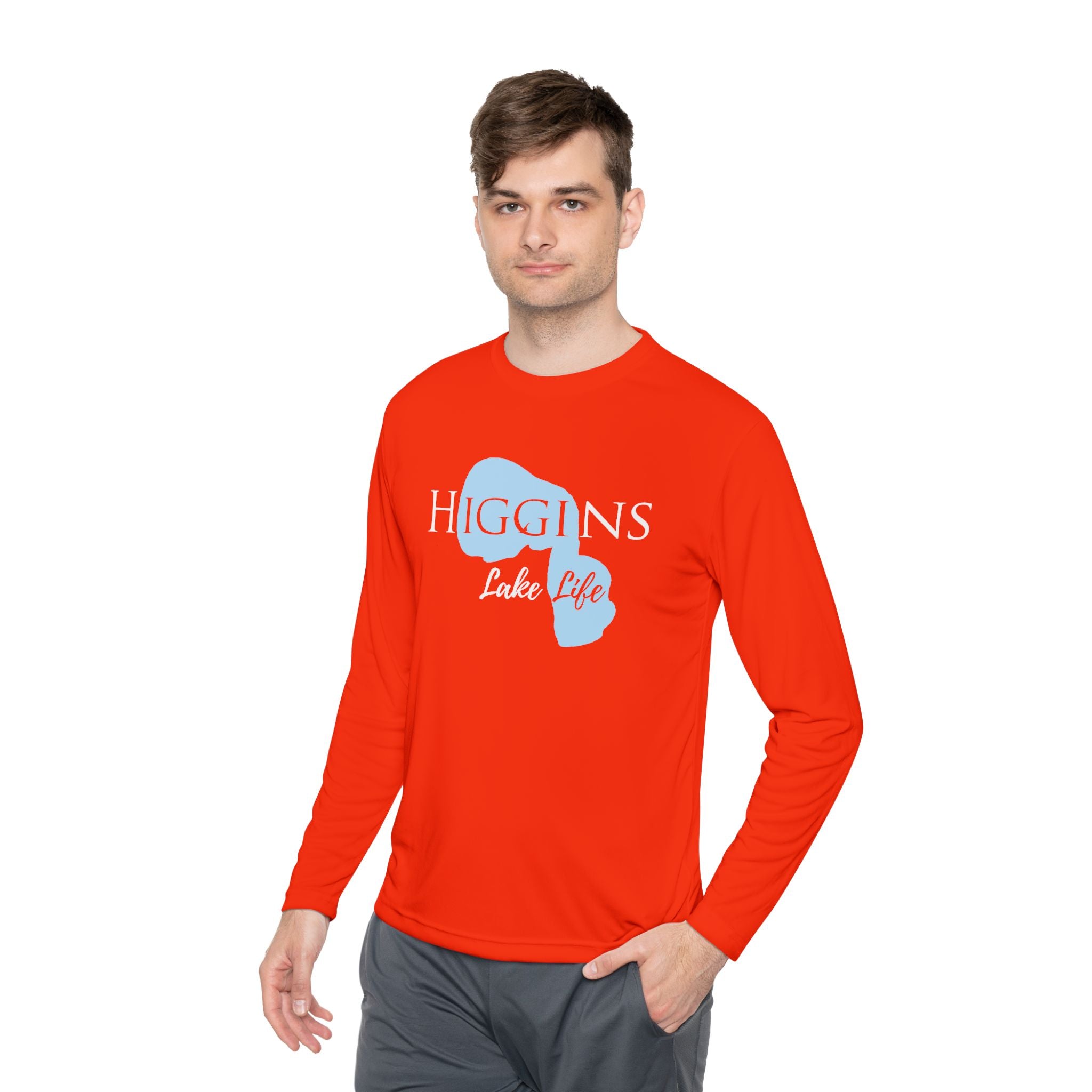 Higgins Lake Life Dri-fit Boating Shirt – Breathable Material – Men's Long Sleeve Moisture Wicking Tee – Michigan Lake