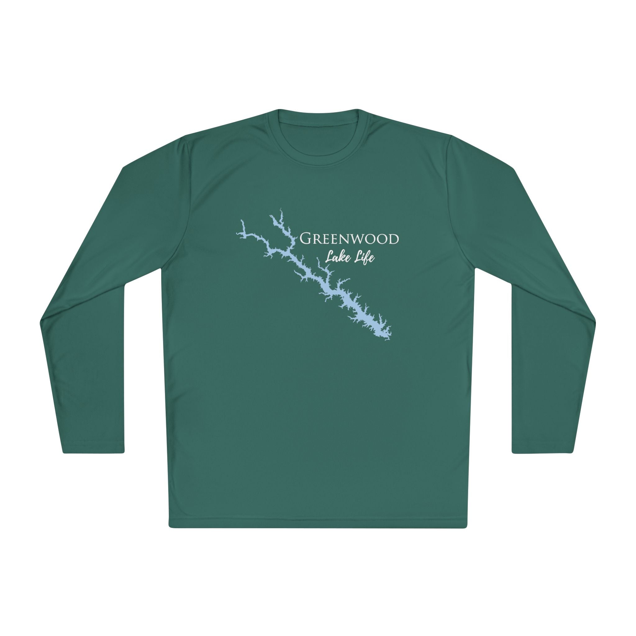 Greenwood Lake Life Dri-fit Boating Shirt – Breathable Material – Men's Long Sleeve Moisture Wicking Tee – South Carolina Lake