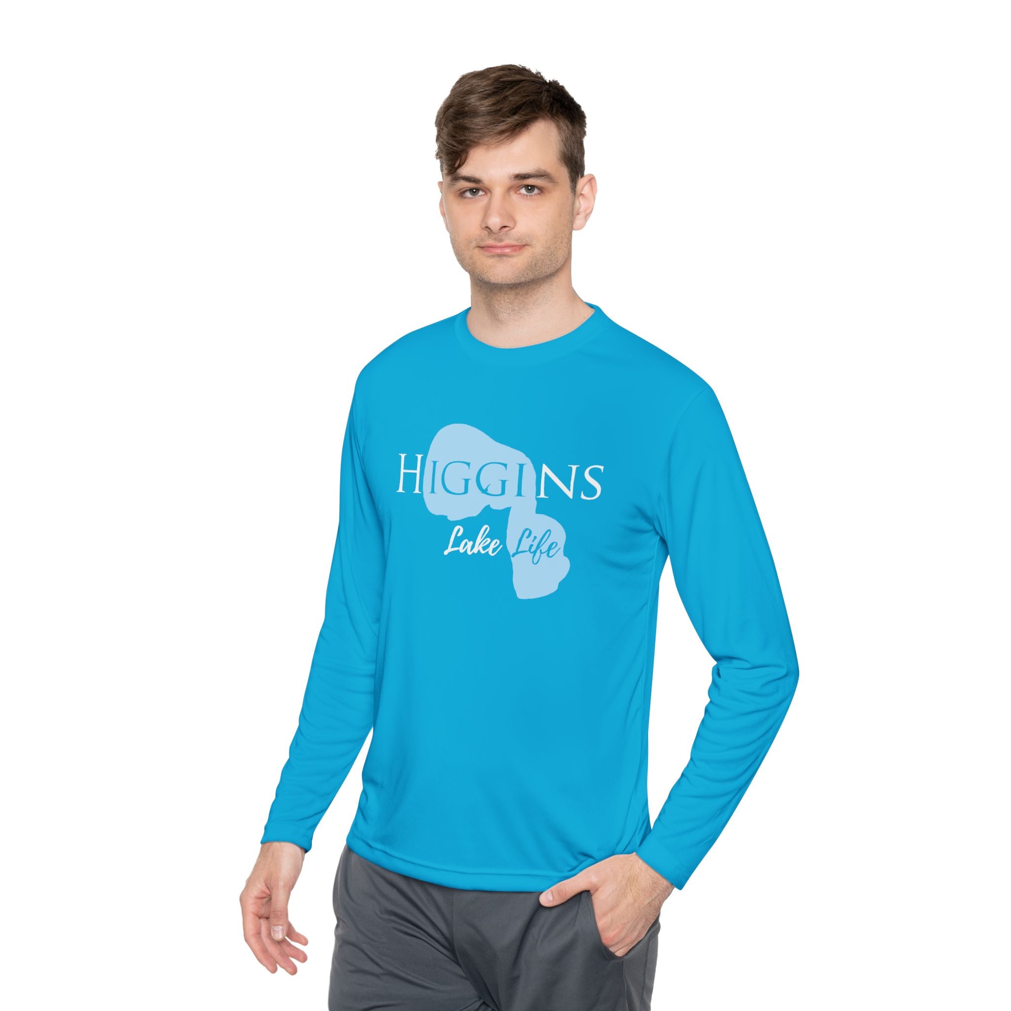 Higgins Lake Life Dri-fit Boating Shirt – Breathable Material – Men's Long Sleeve Moisture Wicking Tee – Michigan Lake
