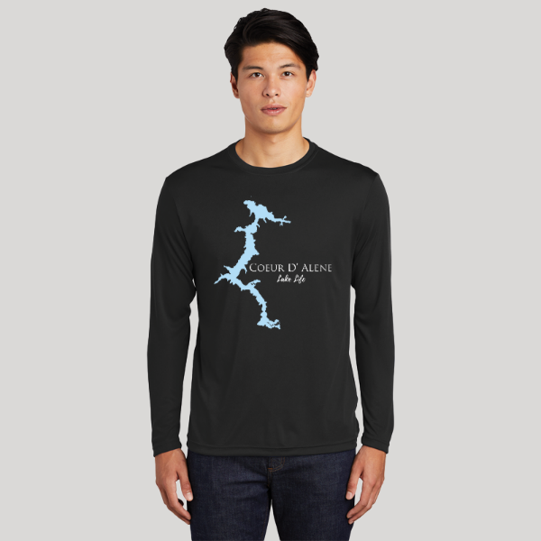 Coeur D' Alene Lake Life Dri-fit Boating Shirt - Breathable Material- Men's Long Sleeve Moisture Wicking Tee - Idaho Lake