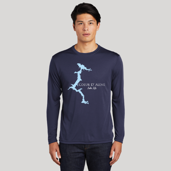 Coeur D' Alene Lake Life Dri-fit Boating Shirt - Breathable Material- Men's Long Sleeve Moisture Wicking Tee - Idaho Lake