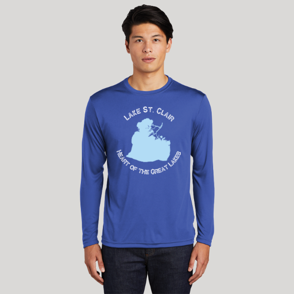 Lake St Clair - Heart of the Great Lakes -  Dri-fit Boating Shirt - Breathable Material- Men's Long Sleeve Moisture Wicking Tee - Michigan & Ontario Lake