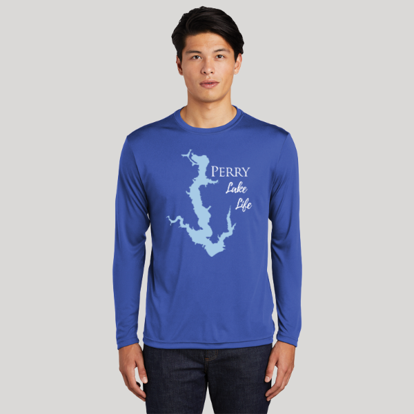 Perry Lake Life Dri-fit Boating Shirt - Breathable Material- Men's Long Sleeve Moisture Wicking Tee - Kansas Lake