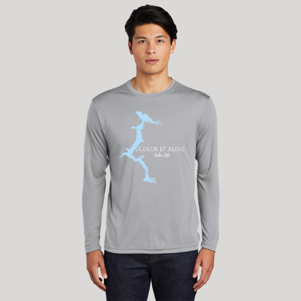 Coeur D' Alene Lake Life Dri-fit Boating Shirt - Breathable Material- Men's Long Sleeve Moisture Wicking Tee - Idaho Lake