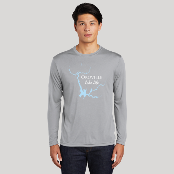 Oroville Lake Life Dri-fit Boating Shirt - Breathable Material- Men's Long Sleeve Moisture Wicking Tee - California Lake