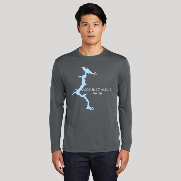 Coeur D' Alene Lake Life Dri-fit Boating Shirt - Breathable Material- Men's Long Sleeve Moisture Wicking Tee - Idaho Lake