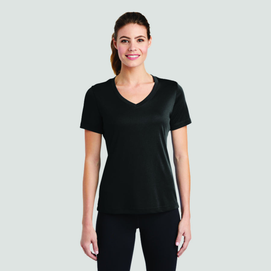 Test - 100% Polyester Moisture Wicking Ladies V-Neck - FRONT PRINT