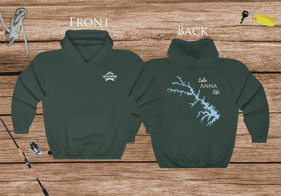 Lake Anna Life Hoodie - Front & Back Printed - High Quality Lake Life Hooded Sweatshirt - Heavy Hooded Sweatshirt - Virginia Lake