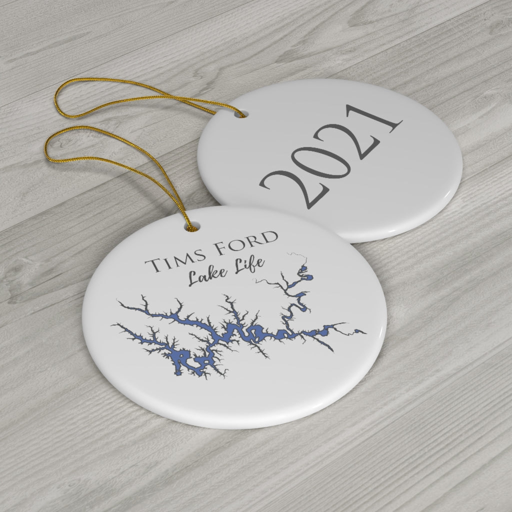 CUSTOM - 2021 on Back - Tims Ford Lake Life Ceramic Ornament - Classic Christmas Ornaments - Tennessee Lake