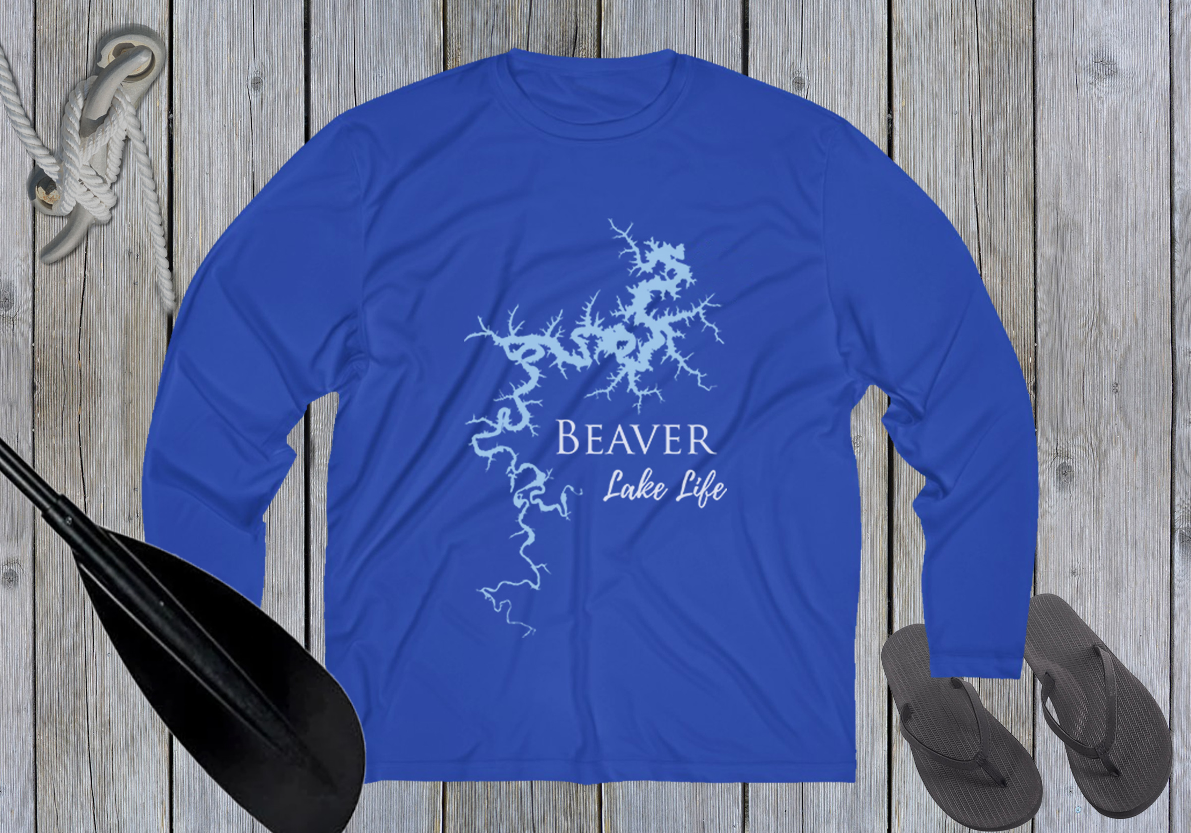 Beaver Lake Life Dri-fit Boating Shirt - Breathable Material- Men's Long Sleeve Moisture Wicking Tee - Arkansas Lake