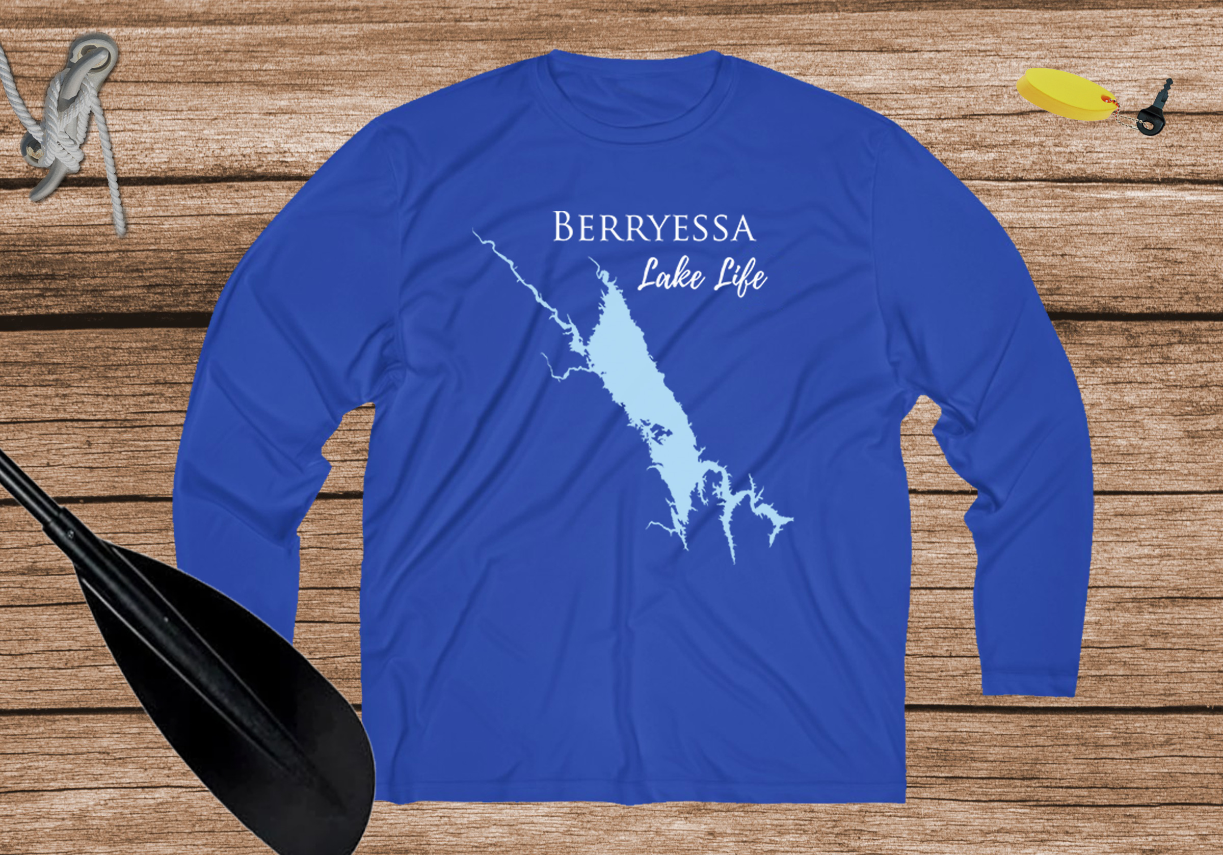 Berryessa Lake Life Dri-fit Boating Shirt - Breathable Material- Men's Long Sleeve Moisture Wicking Tee - Napa Valley California Lake