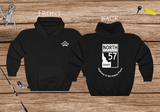 Highway 57 North - Highway to my Happy Place - Priest Lake Hoodie Sweatshirt - Idaho Lake