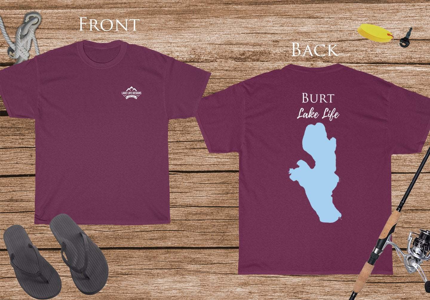 Burt Lake Life - Cotton Short Sleeved - FRONT & BACK PRINTED - Short Sleeved Cotton Tee - Michigan Lake