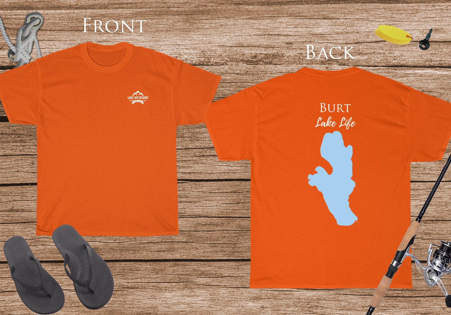 Burt Lake Life - Cotton Short Sleeved - FRONT & BACK PRINTED - Short Sleeved Cotton Tee - Michigan Lake