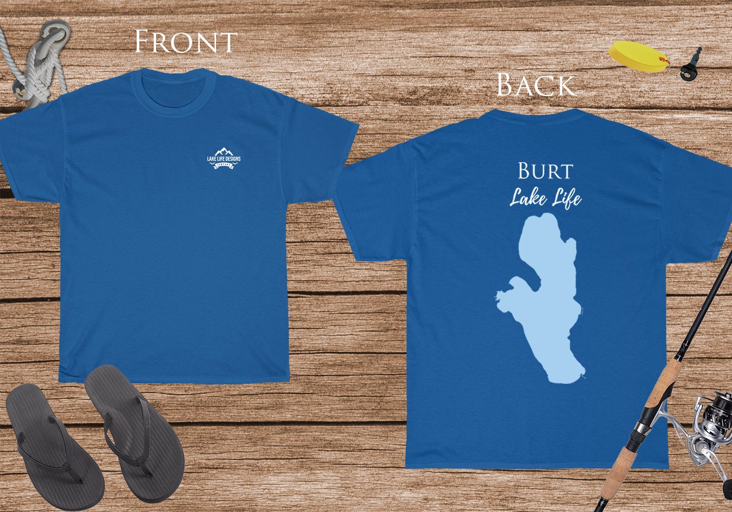 Burt Lake Life - Cotton Short Sleeved - FRONT & BACK PRINTED - Short Sleeved Cotton Tee - Michigan Lake