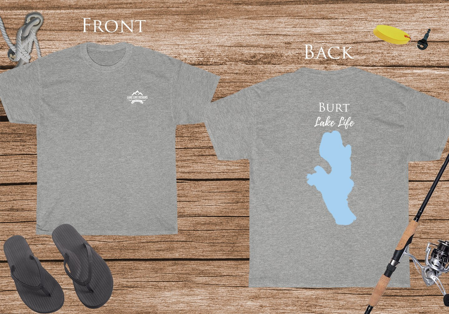Burt Lake Life - Cotton Short Sleeved - FRONT & BACK PRINTED - Short Sleeved Cotton Tee - Michigan Lake