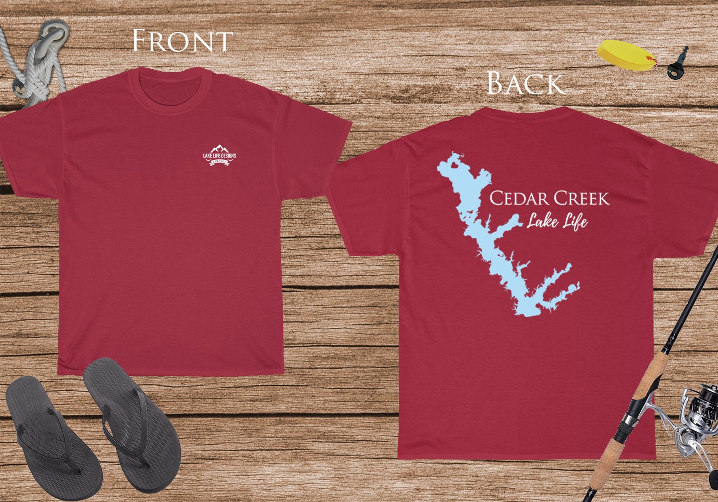 Cedar Creek Lake Life - Cotton Short Sleeved - FRONT & BACK PRINTED - Short Sleeved Cotton Tee - Texas Lake