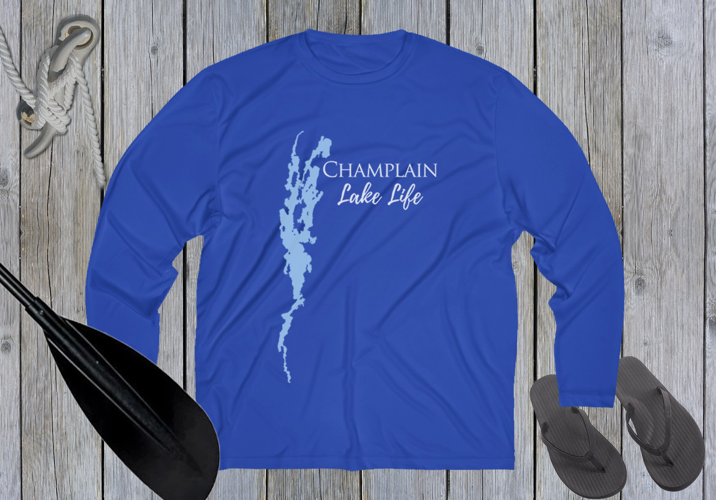 Champlain Lake Life Dri-fit Boating Shirt - Breathable Material- Men's Long Sleeve Moisture Wicking Tee - New York & Vermont Lake
